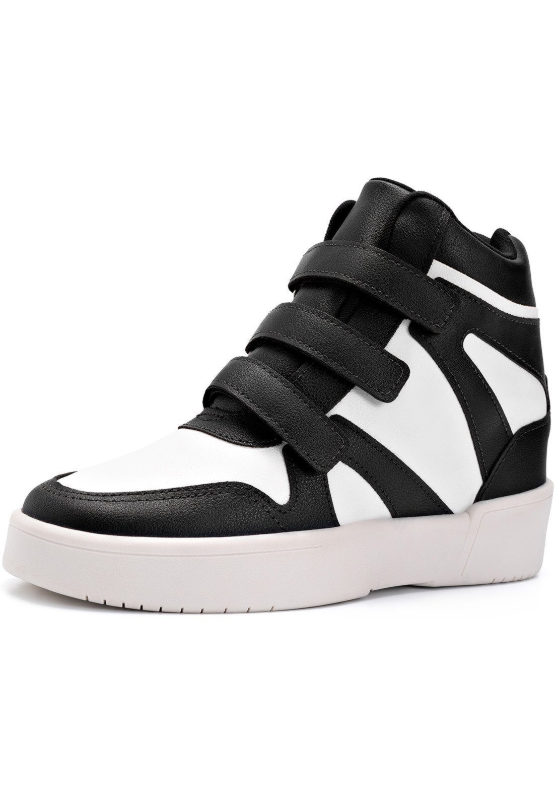 Imagem principal Tênis Feminino Lumiss Sneaker Cano Alto Salto Confortável Tiras Sintético LUMISS branco/preto