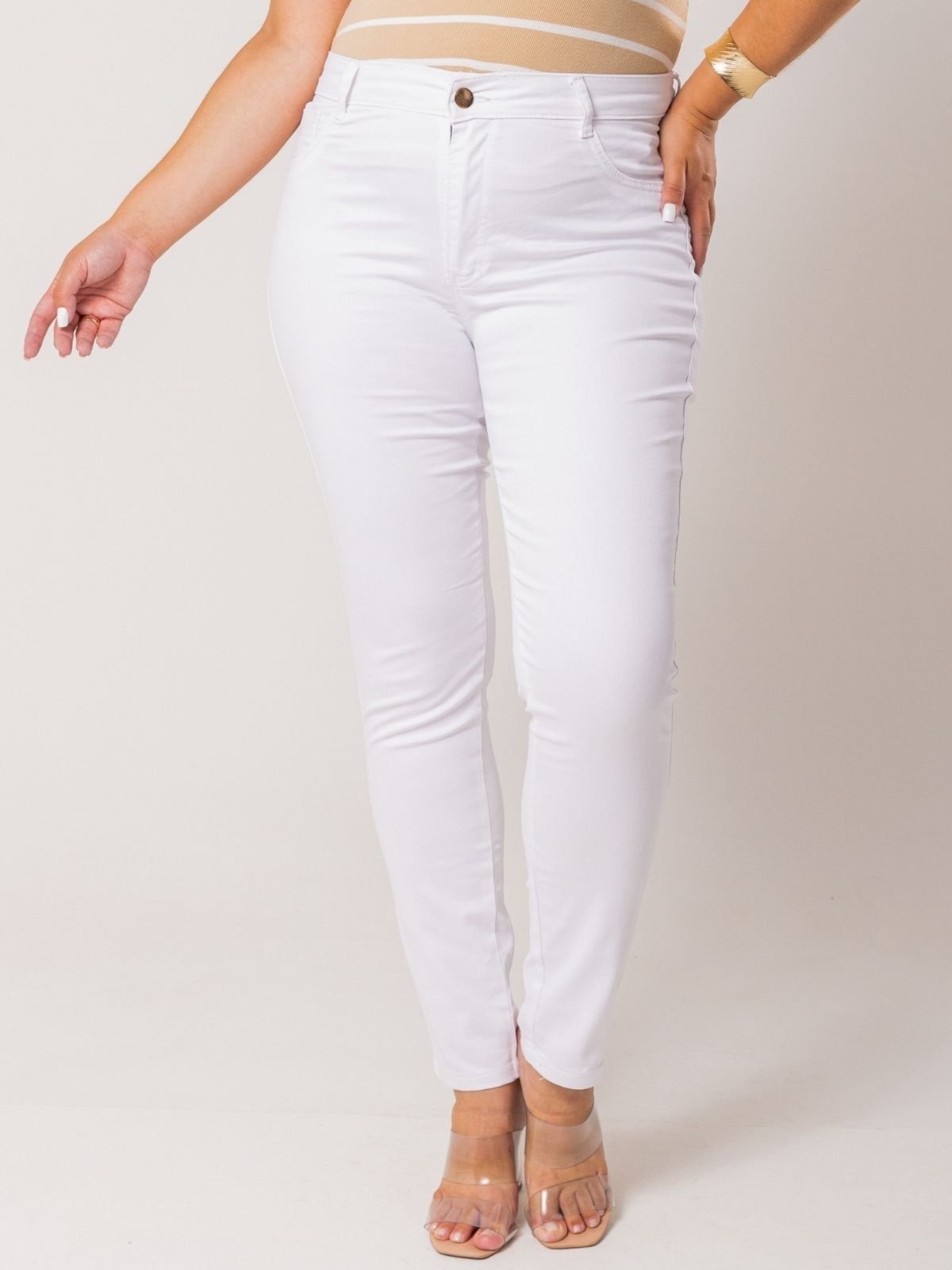 Imagem principal Calça Donna De Paula Skinny Branca Feminina Plus Size Cintura Alta Empina Bumbum Donna de Paula branco