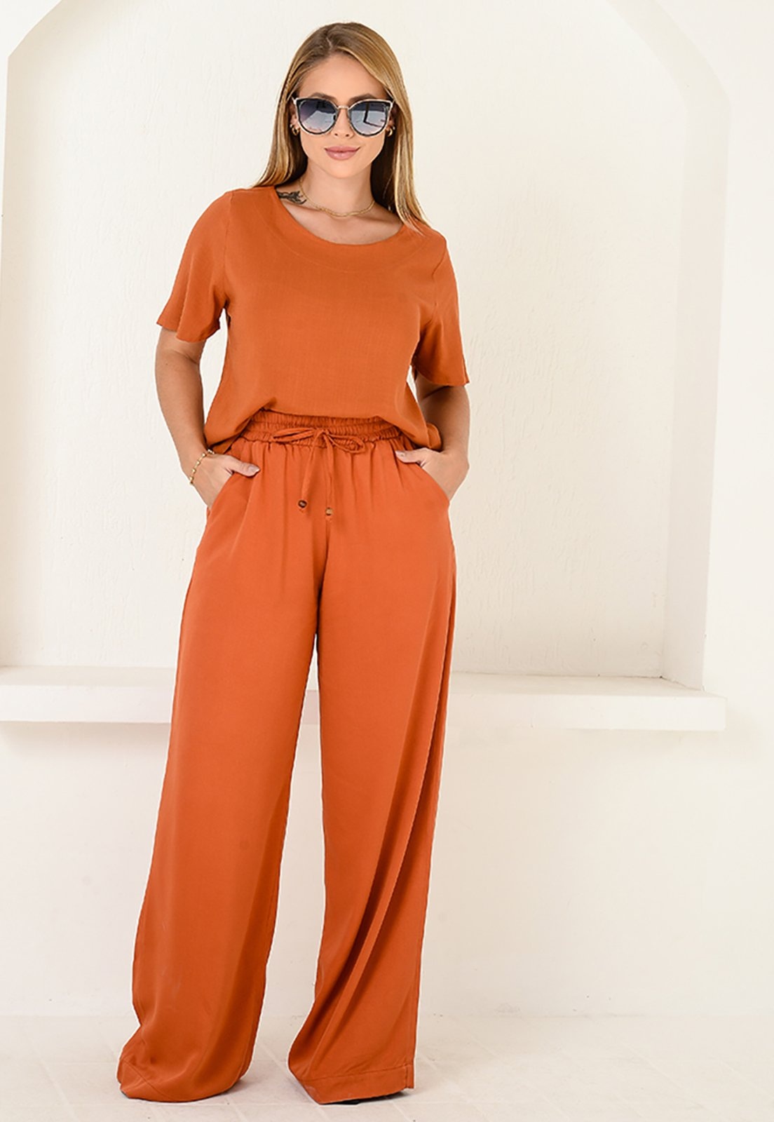 Imagem principal Calça Pantalona em Viscose BBonnie Manu Terra BBonnie laranja