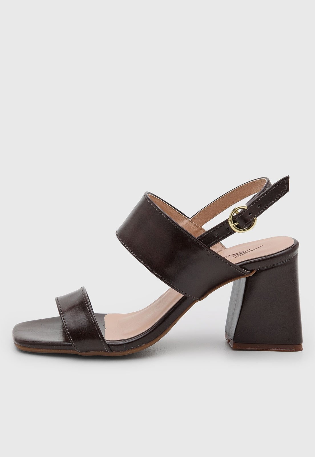 Imagem principal Sandália Salto Geométrico Feminina Atalia Shoes Madrid Rocha Tiras Retas Slingback Tendência 2026 Atalia Shoes café