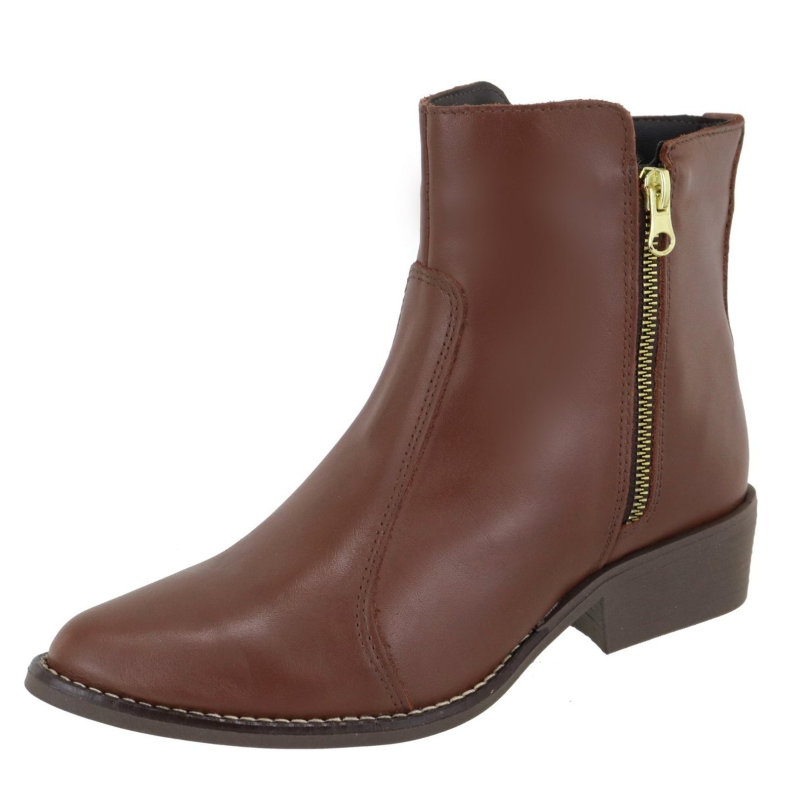 Imagem principal Bota em Couro Legitimo Feminina Cano Baixo Bico Fino Conhaque TELLINI STORE caramelo