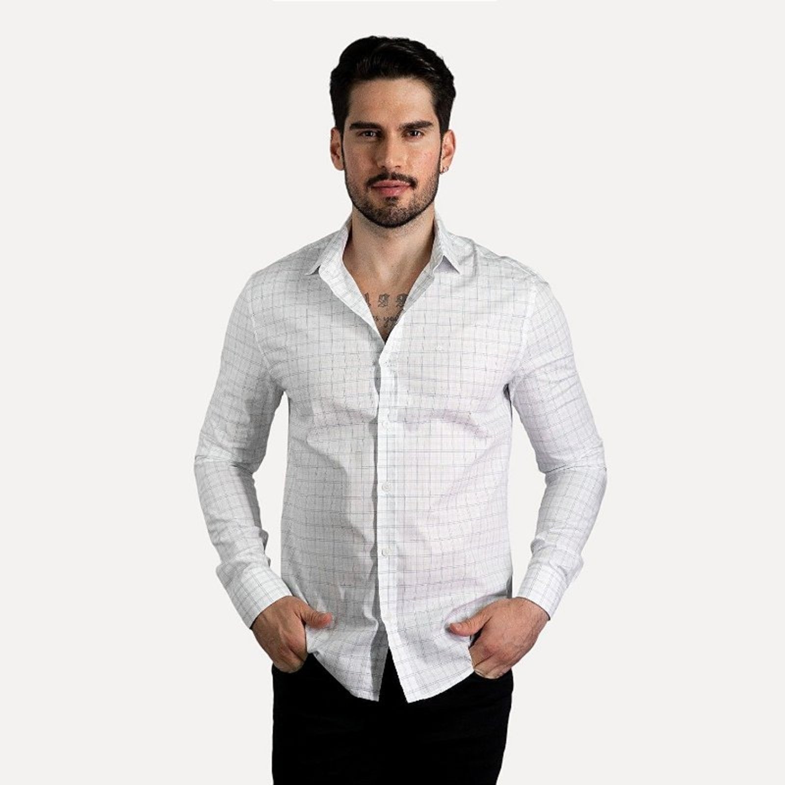Imagem principal Camisa Calvin Klein Algodão Xadrez Branca Calvin Klein branco