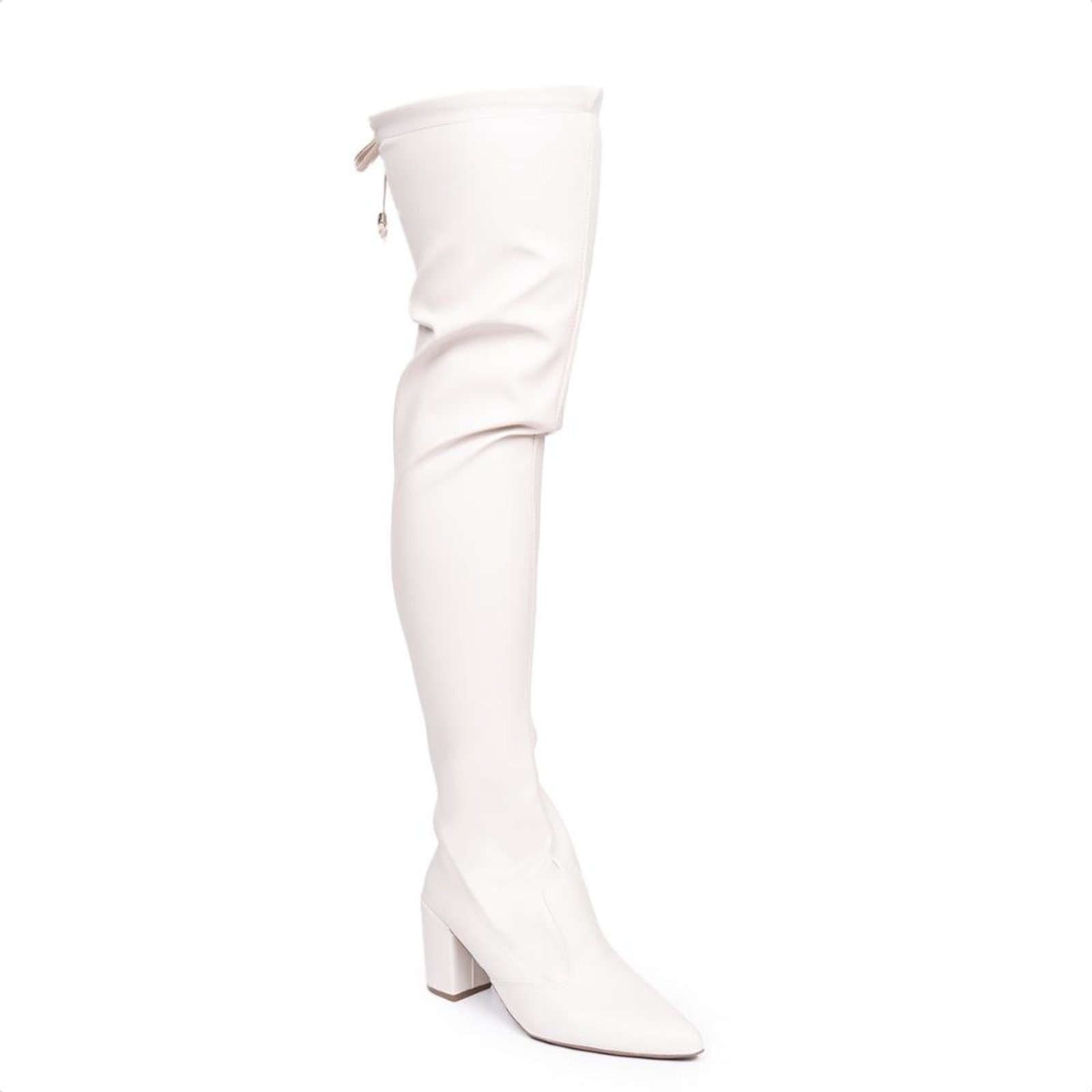 Imagem principal Bota Domidona Over The Knee Stretch Bico Fino Salto Grosso Alto Off White Domidona off-white white