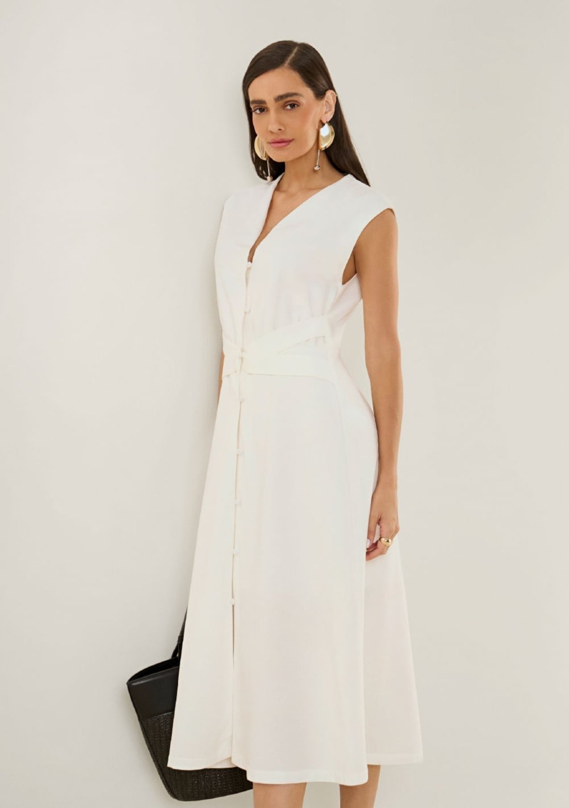 Imagem principal Vestido Maria Valentina Ajustado Decote V Sem Manga Midi Off-white Maria Valentina off-white white