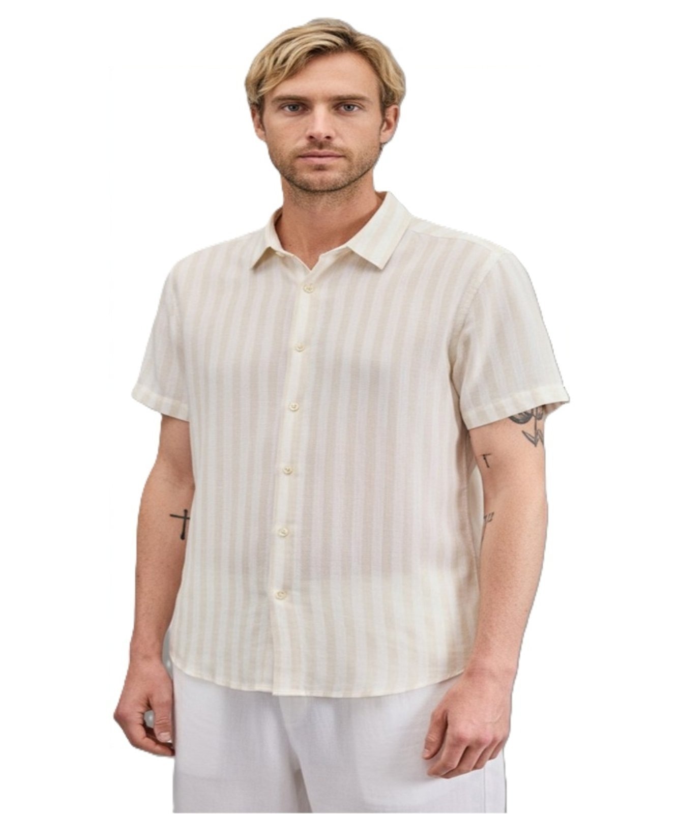Imagem principal Camisa Manga Curta Linho Listrada Joa Reserva off-white
