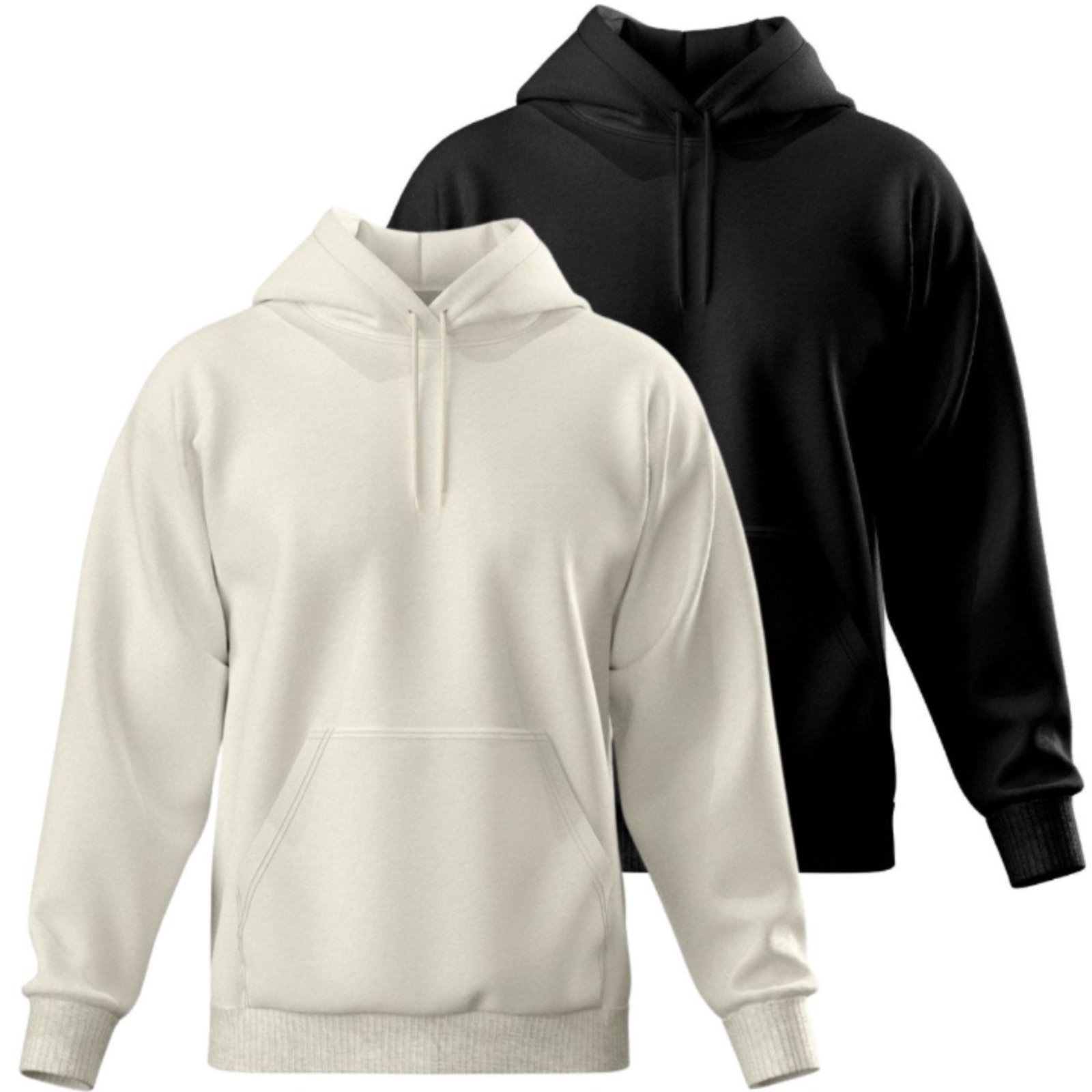 Imagem principal Kit 2 Blusa de Frio Moletom Liso Casaco Canguru Fechado Com Capuz Inverno Preto e Off White Relaxado off-white/preto white