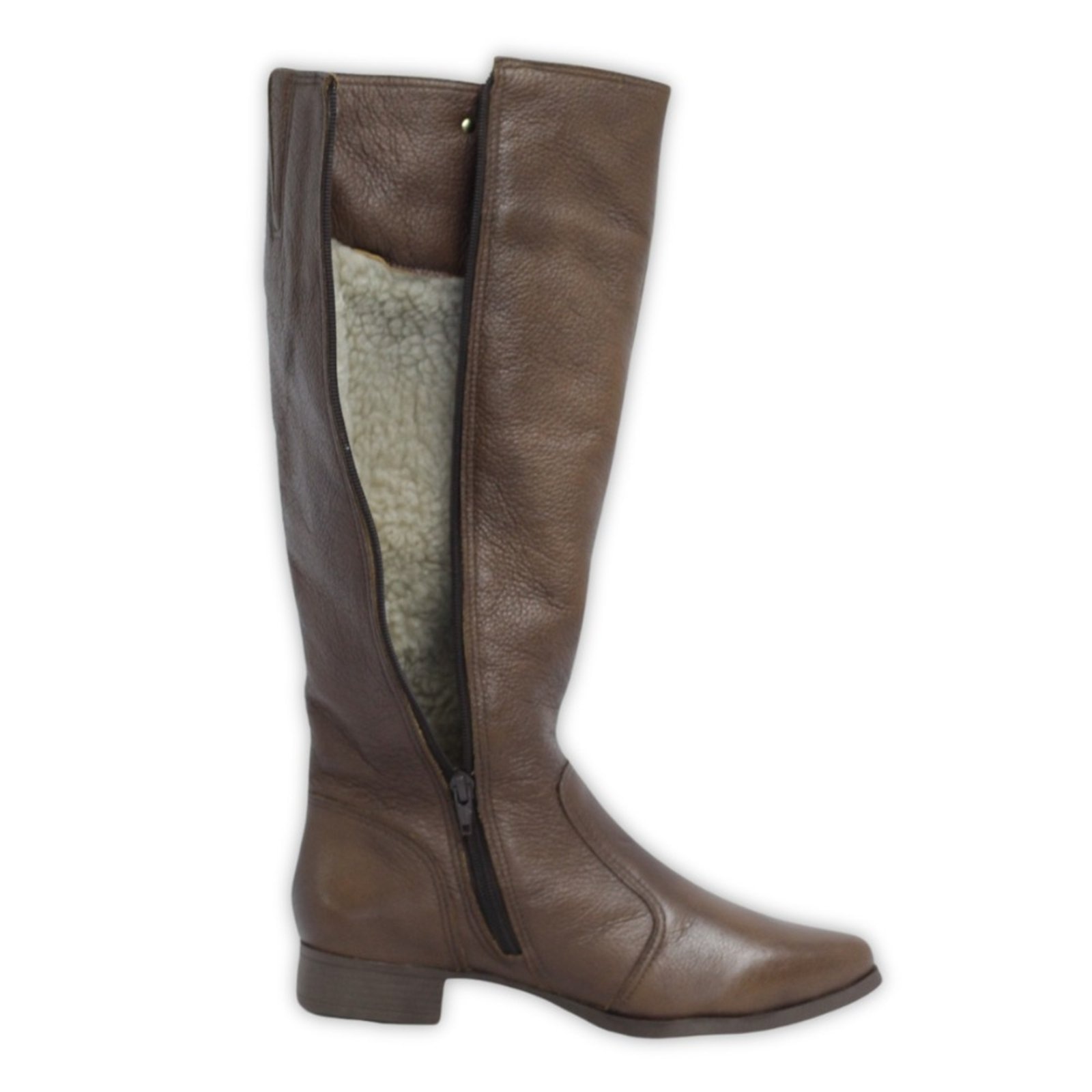 Imagem principal Bota Feminina Lã Sintética Bico Fino Cano Longo Couro Salto 2,5 Cm Camel Spinelli caramelo