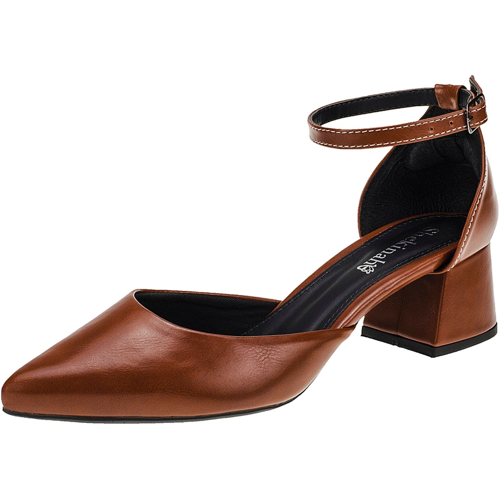 Imagem principal Sapato Feminino Scarpin Bico Fino Salto Bloco Grosso Saia e Blusa Salomé Shekinah Shekinah caramelo