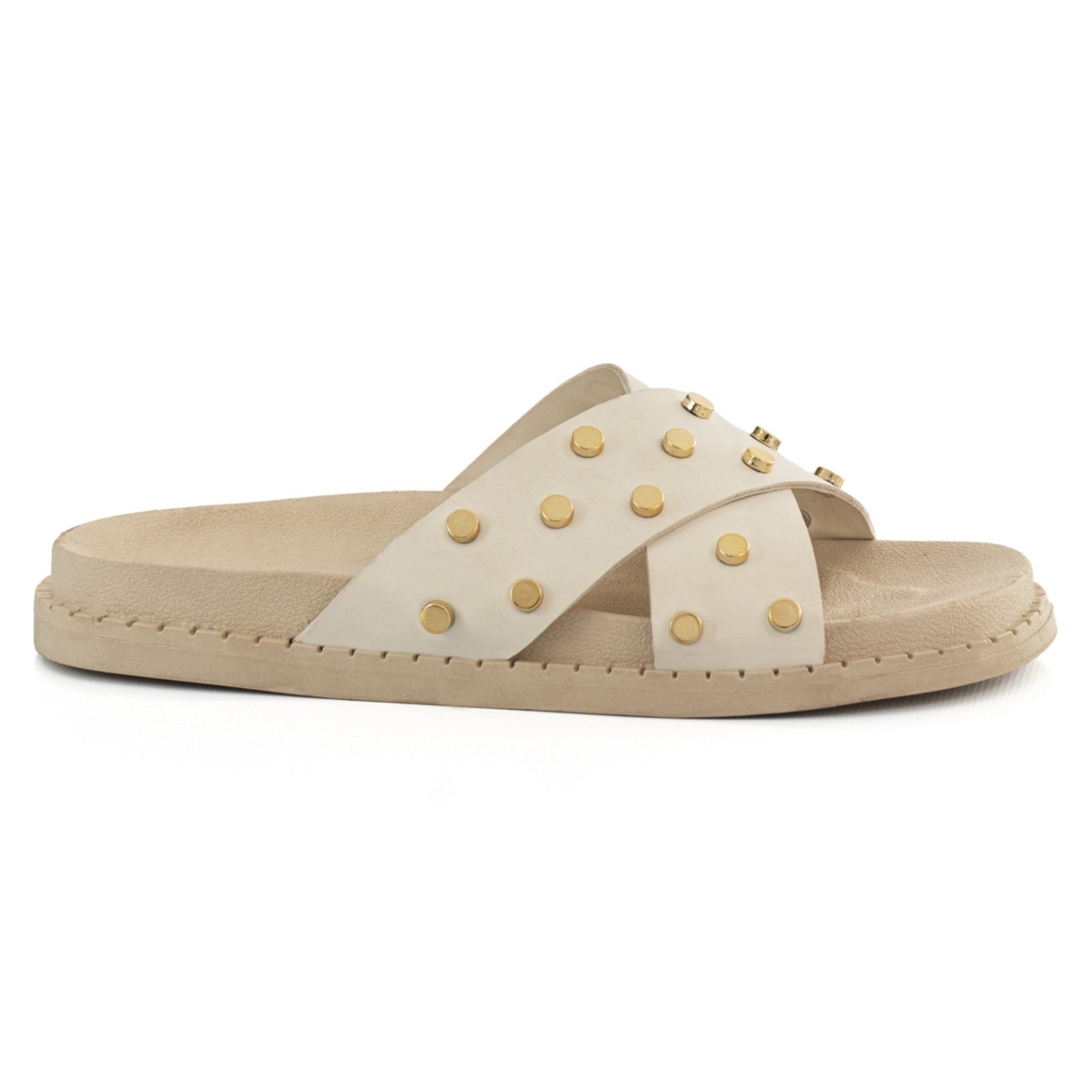 Imagem principal Sandália Papete Flatform Rasteirinha Enfeite Metal Brilho Metalizado Off White ÉPICO CALÇADOS off-white white