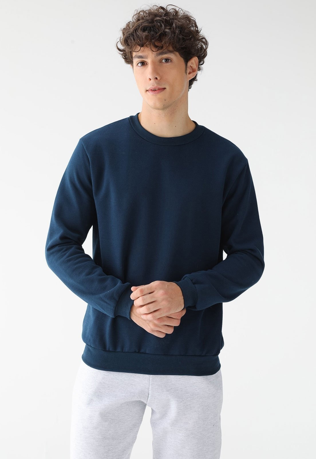 Imagem principal Blusa de Frio Moletom Masculino Flanelado Benellys Liso Gola Redonda Marinho Benellys azul marinho