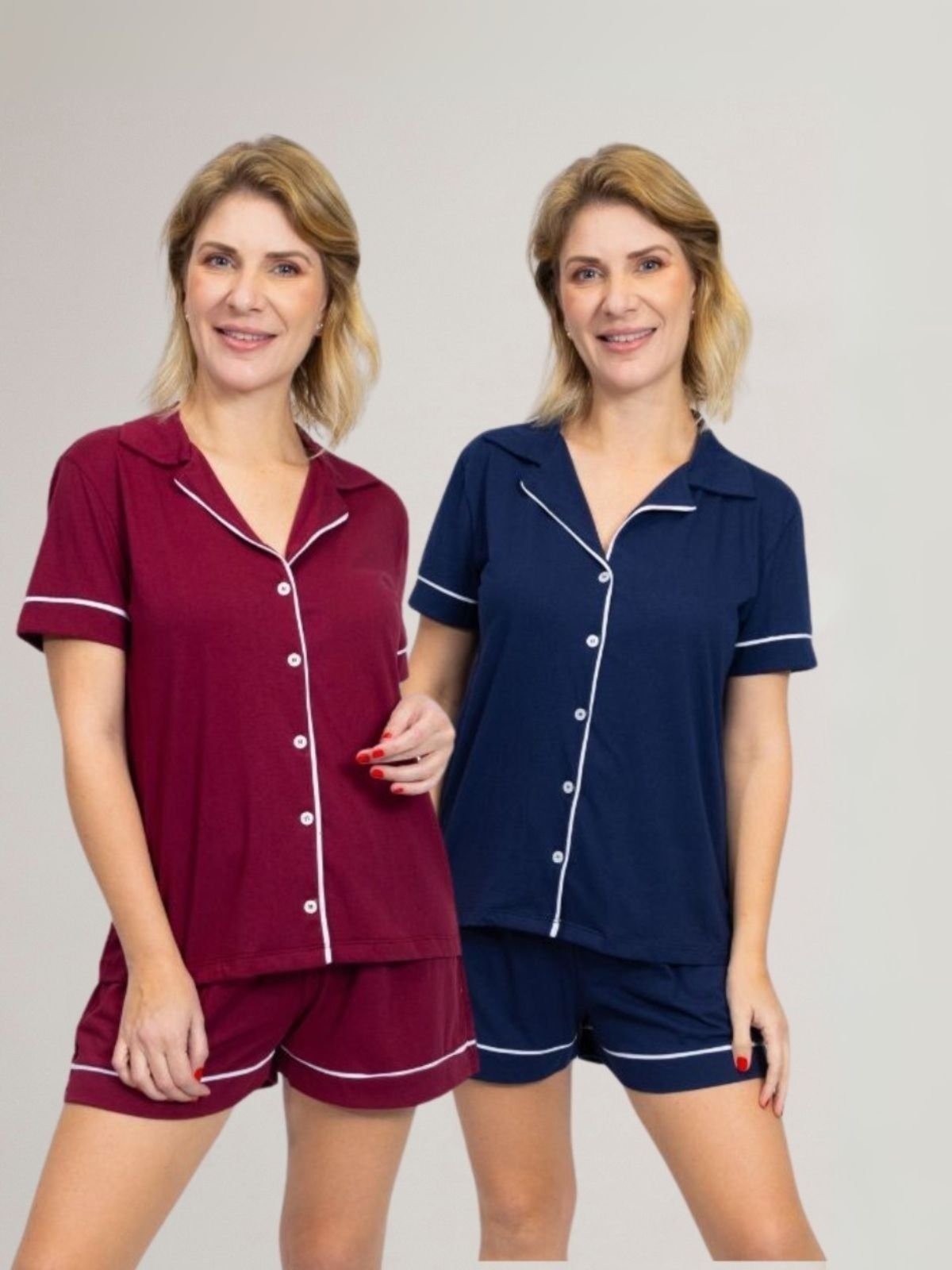 Imagem principal KIT Pijama Americano Curto Bordo + Pijama Americano Curto Marinho Piante multicolorido