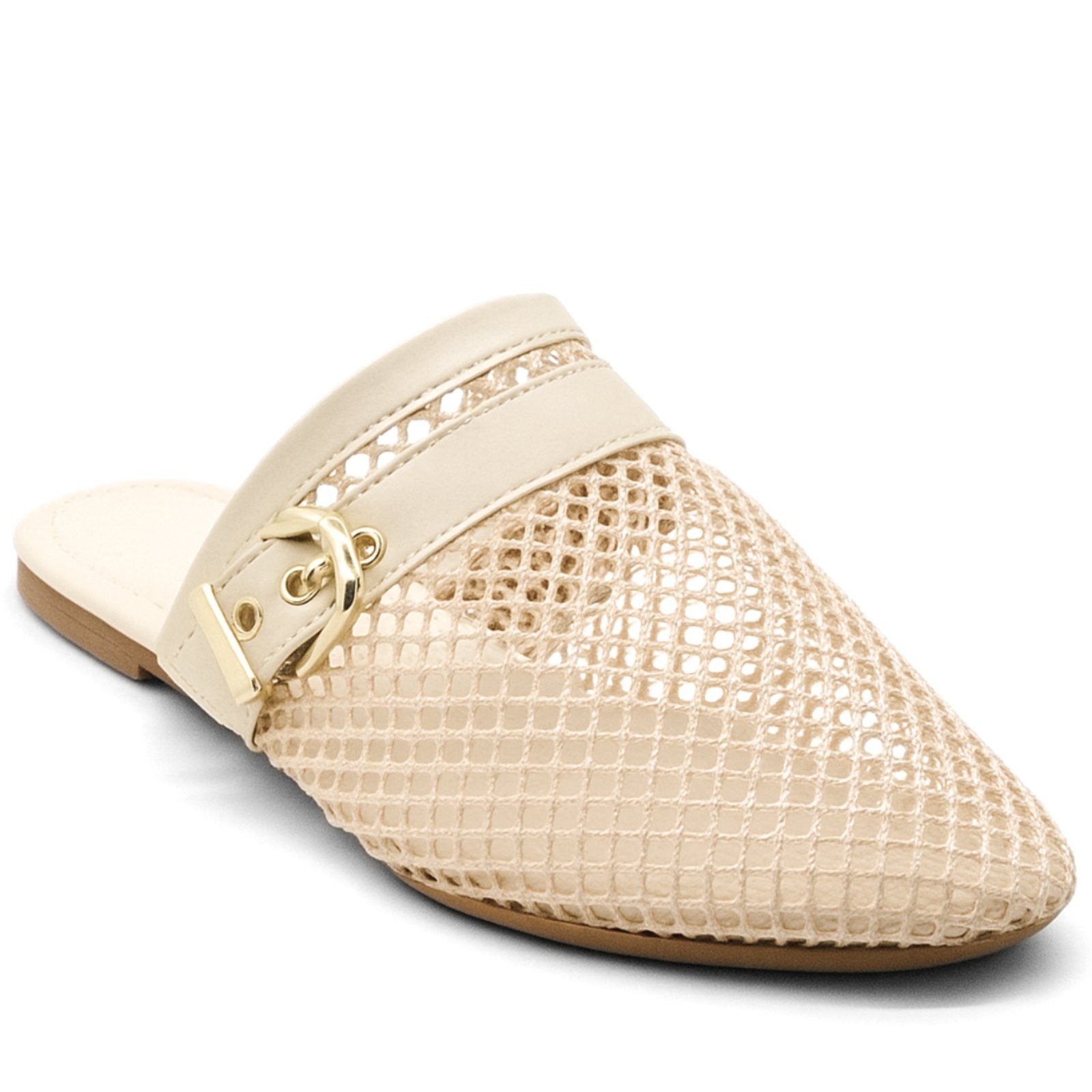 Imagem principal Mocassim Mule Feminino Em Tela Vazado Bico Fino Elegante 5402 Off White Flor da Pele off-white white