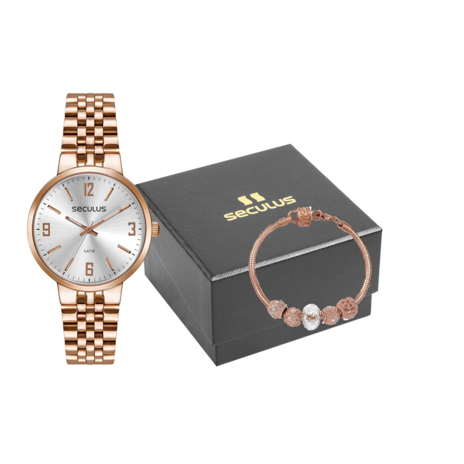 Imagem principal Kit Relógio Feminino Casual Rosé com Pulseira Berloques Seculus rosa rosé