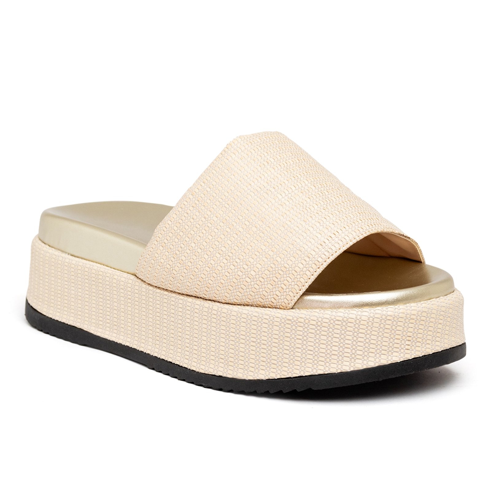 Imagem principal Tamanco Feminino Anabela Plataforma Salto Alto Confortável 5300 Rafia Natural Flor da Pele off-white natural