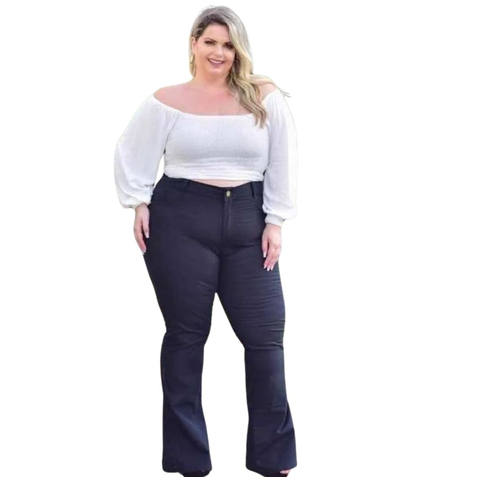 Imagem principal Calça Flare Plus Size Preta na Sarja Jeans Loka preto