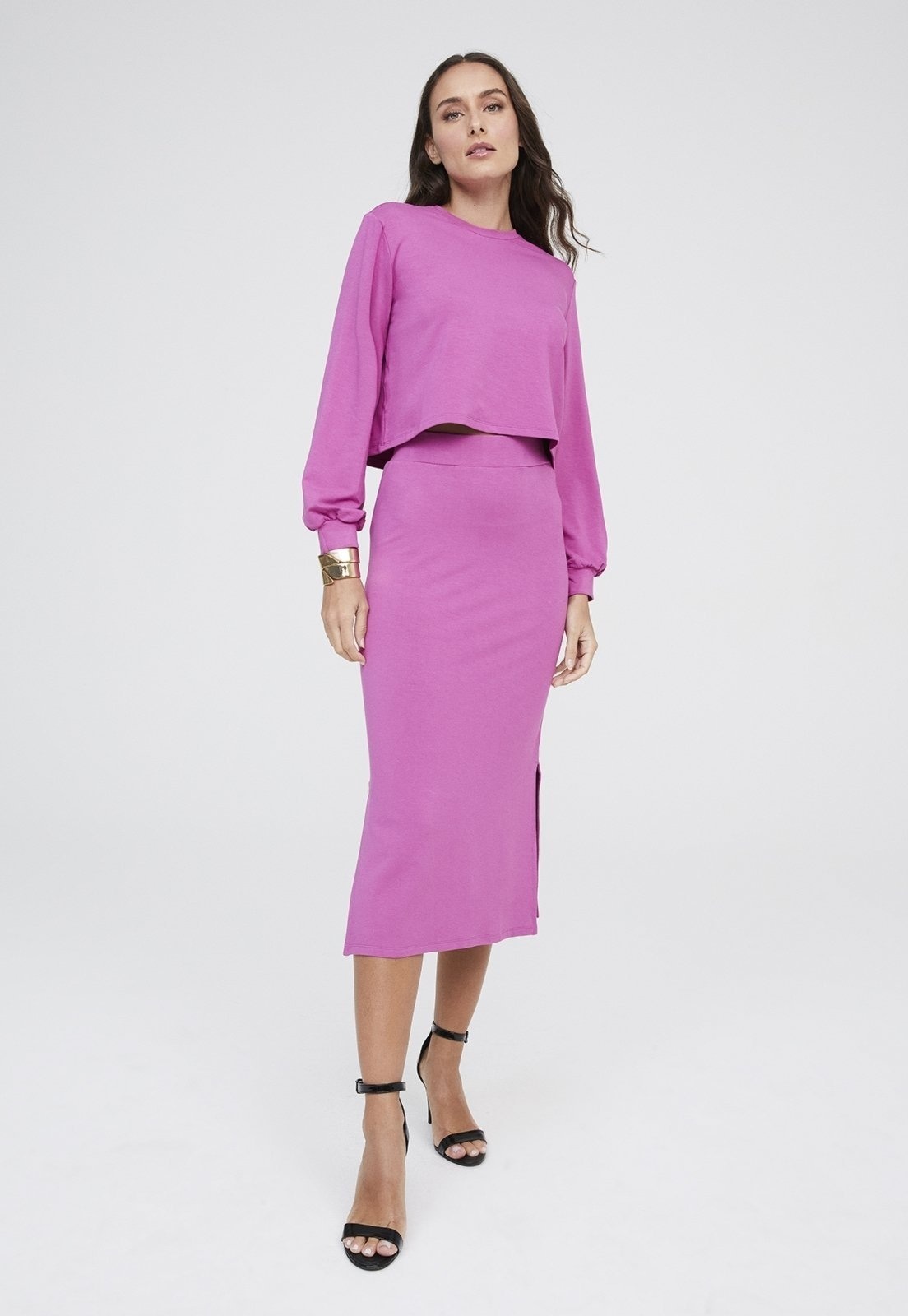 Imagem principal Saia Midi Traymon Molevisco Com Fendas Uva Traymon roxo