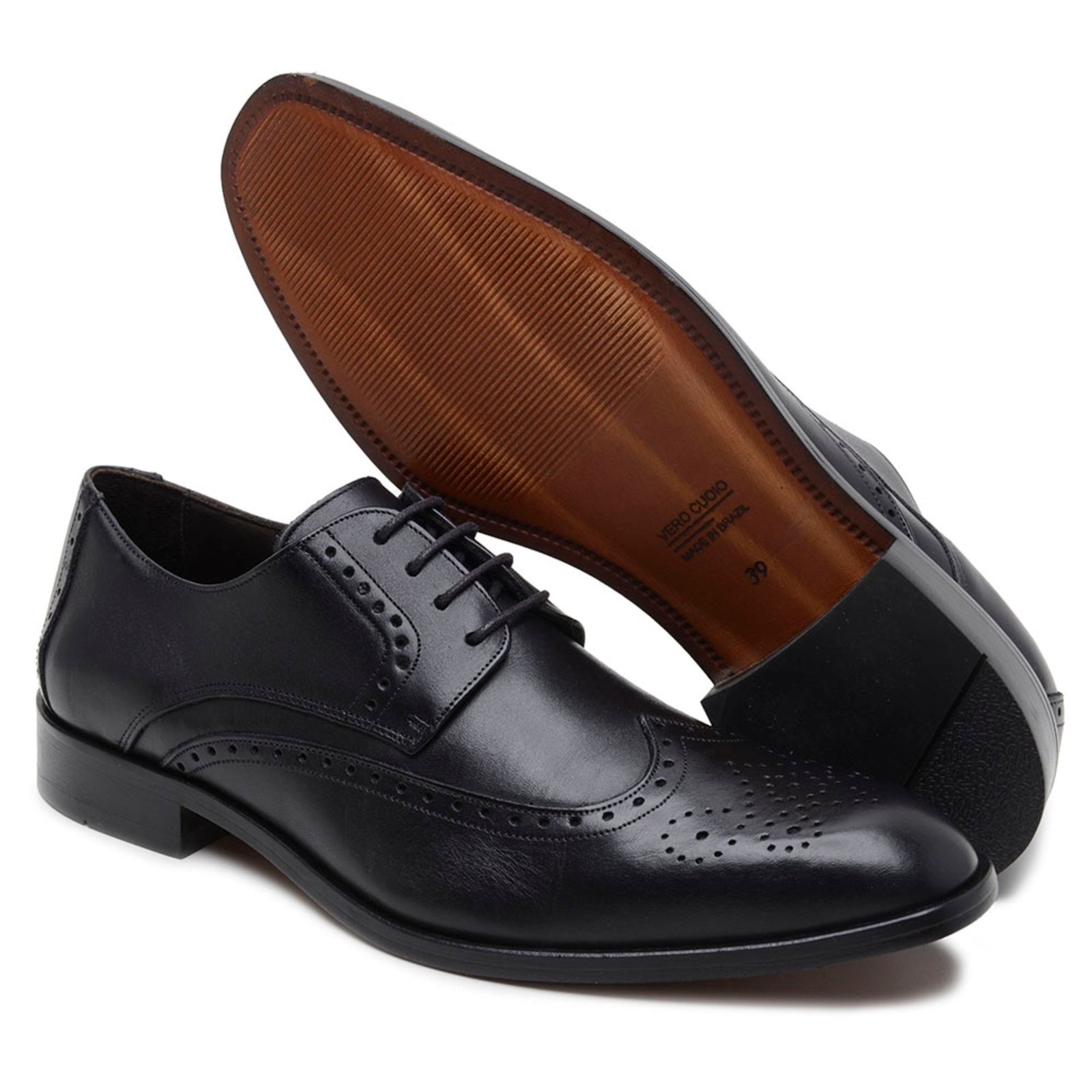 Imagem principal Sapato Masculino Oxford Anna Andrade Mocassim Sola De Couro Derby Brogue Social Anna Andrade preto