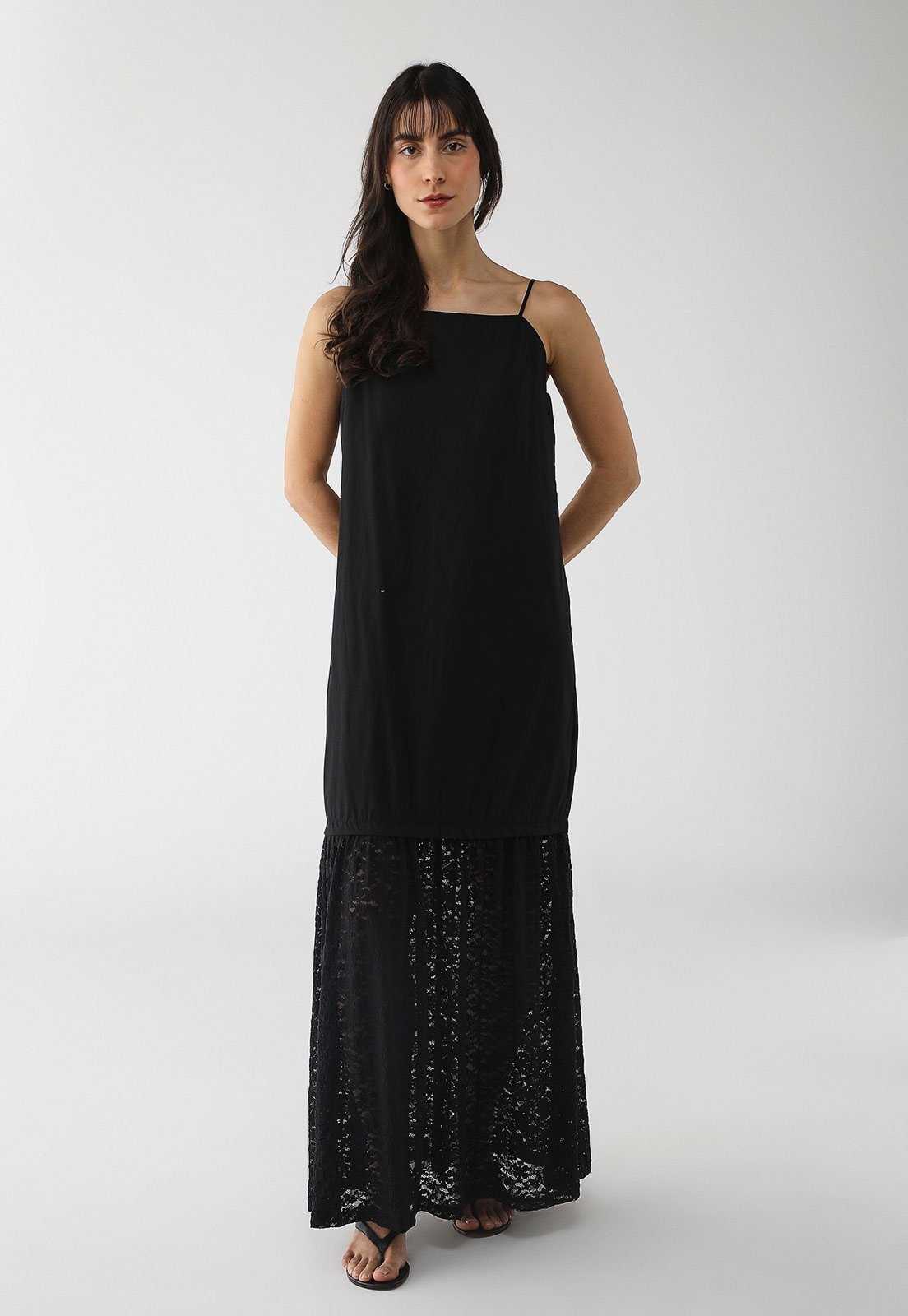 Imagem principal Vestido Lez a Lez Longo Recorte Renda Lez a Lez preto