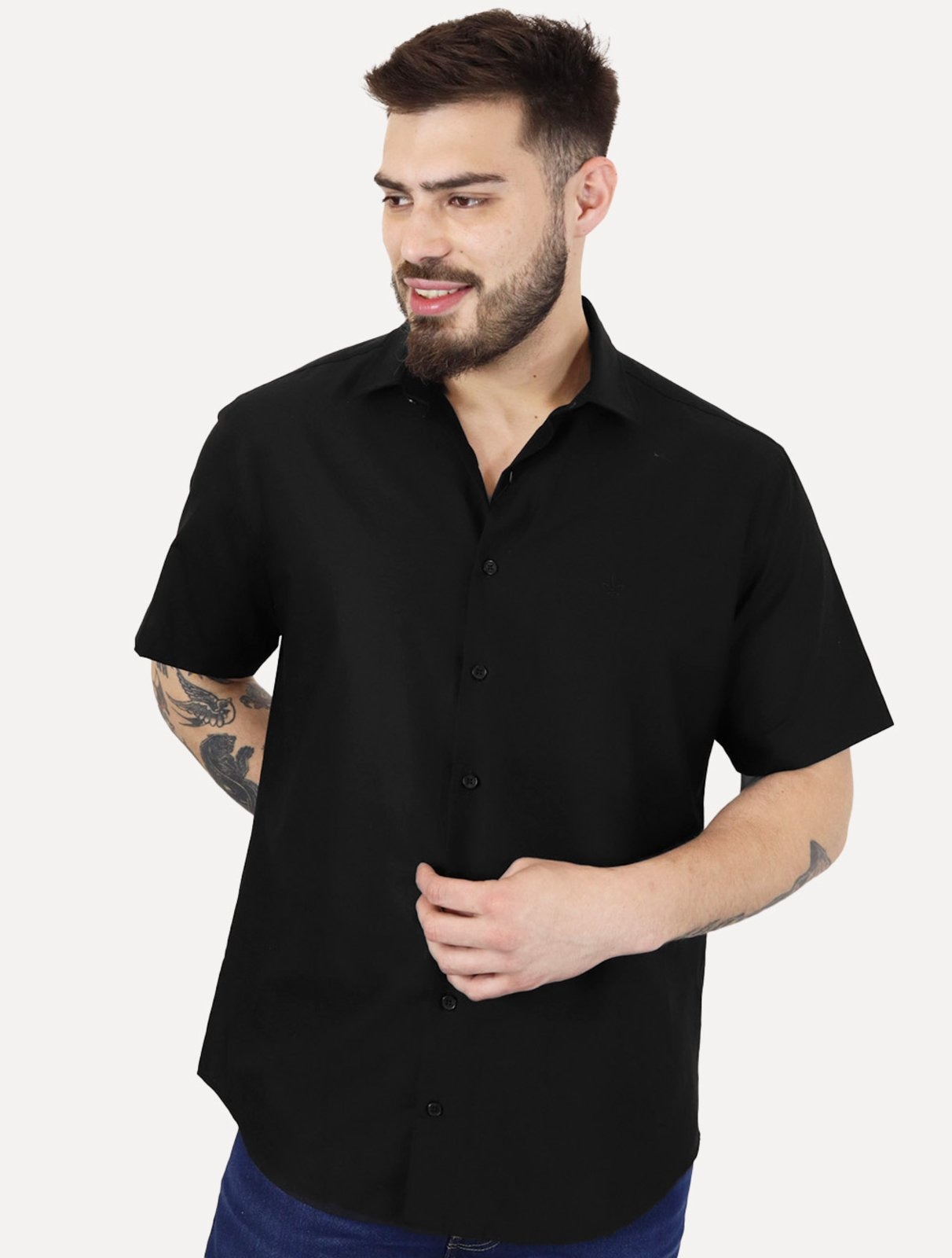 Imagem principal Camisa Dudalina Masculina Manga Curta Comfort Superfine Cotton Dark Logo Lisa Preta Dudalina preto