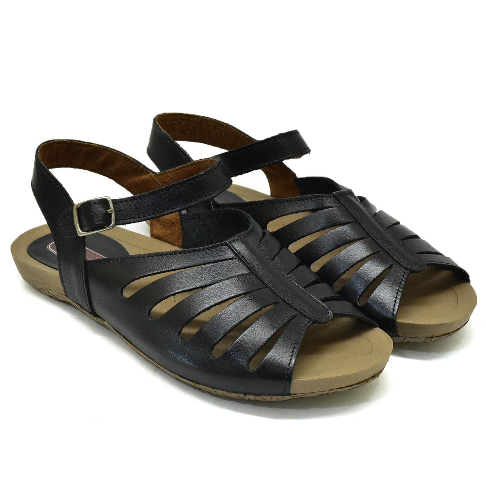 Imagem principal Sandália Rasteira Serella Fechada Conforto Em Couro Fácil Calce Dia A Dia 6010 Serella preto