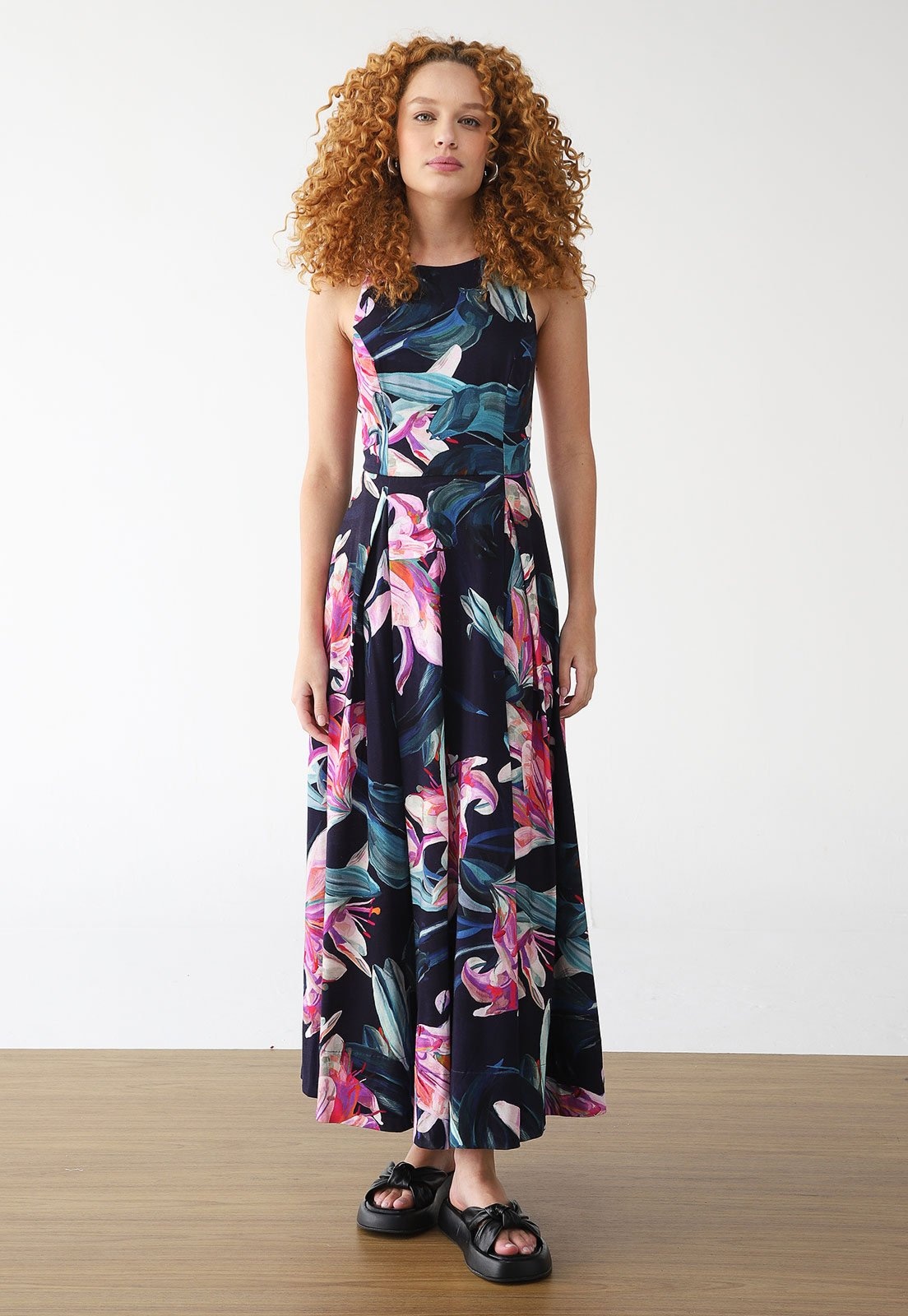 Imagem principal Vestido FARM Midi Cropped Lilia Azul-Marinho FARM azul marinho