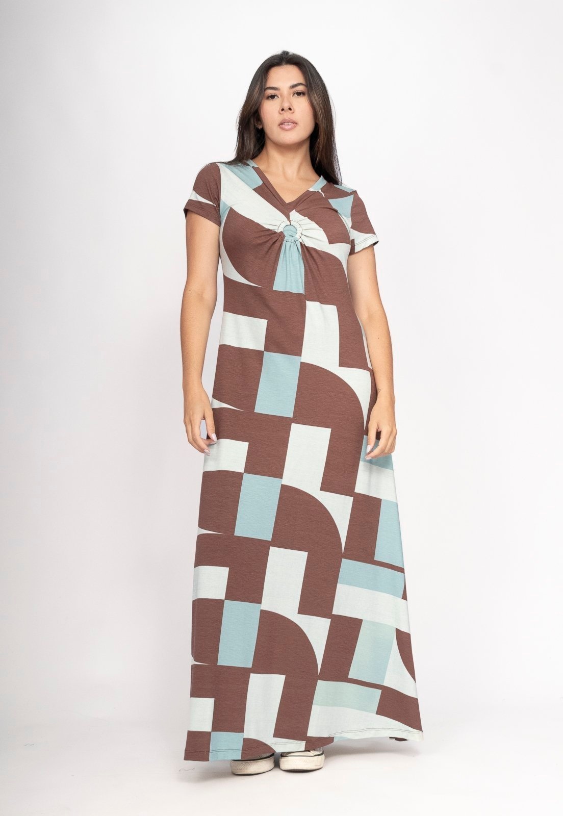 Imagem principal Vestido CabanaFree Coema Longo Malha Detalhe no Busto Santa Rosa do Tocantins Cabanafree estampado rosa