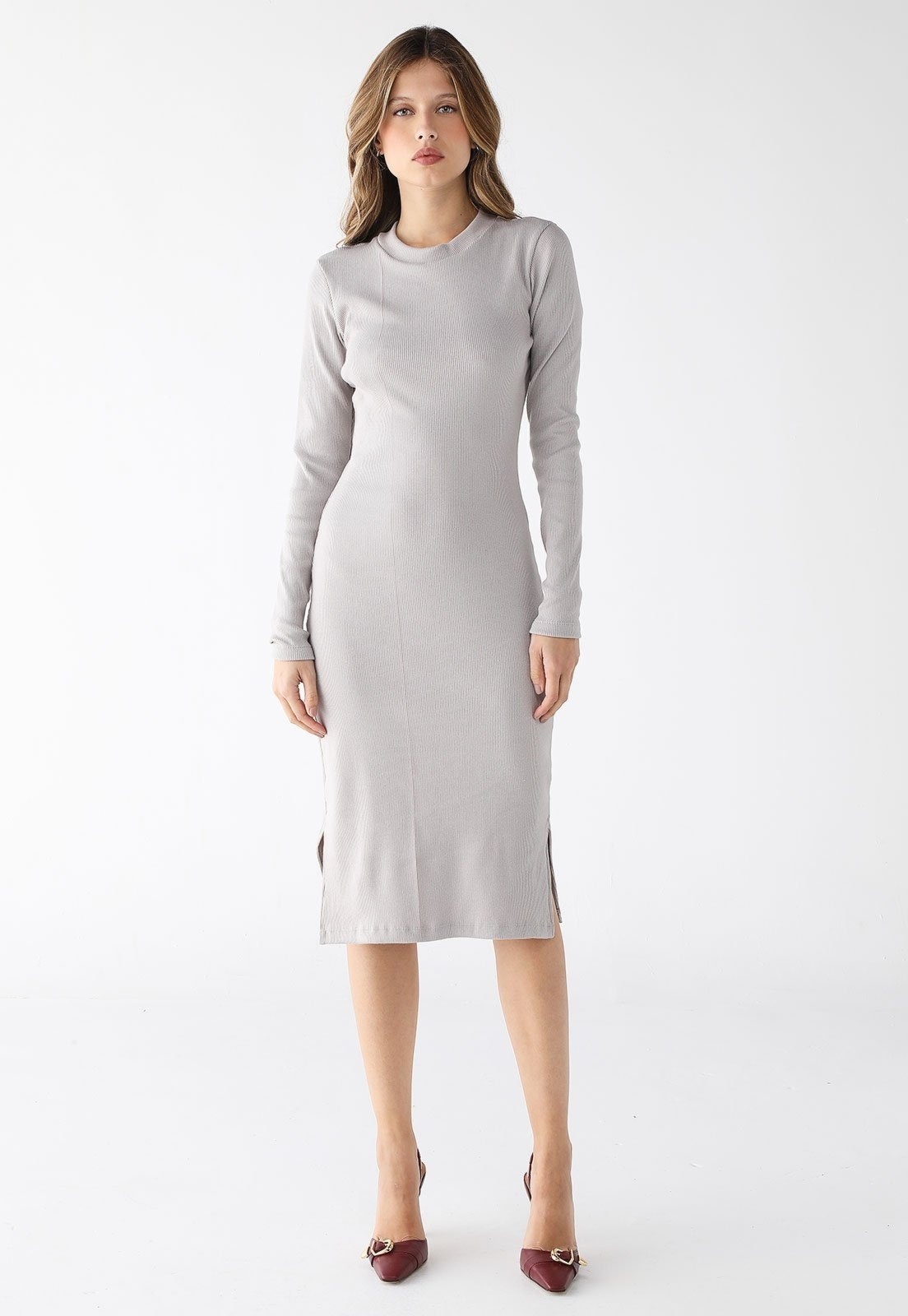 Imagem principal Vestido Midi Manga Longa Levosch Fendas Laterais Claro 77VS LEVOSCH cinza