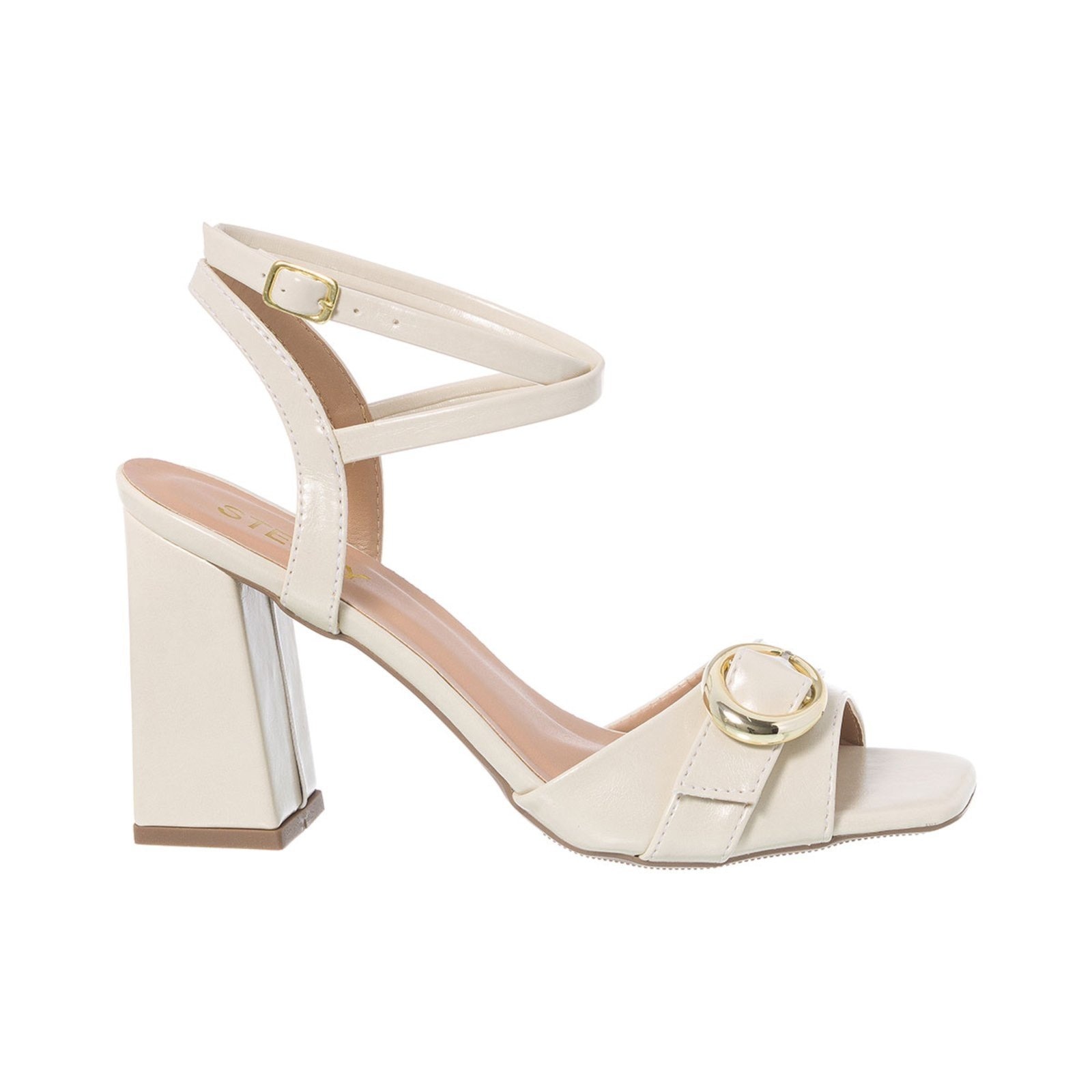 Imagem principal Sandália Feminina Bico Quadrado Salto Bloco Fivela Luxo Moda Off White Stessy Shoes marrom white