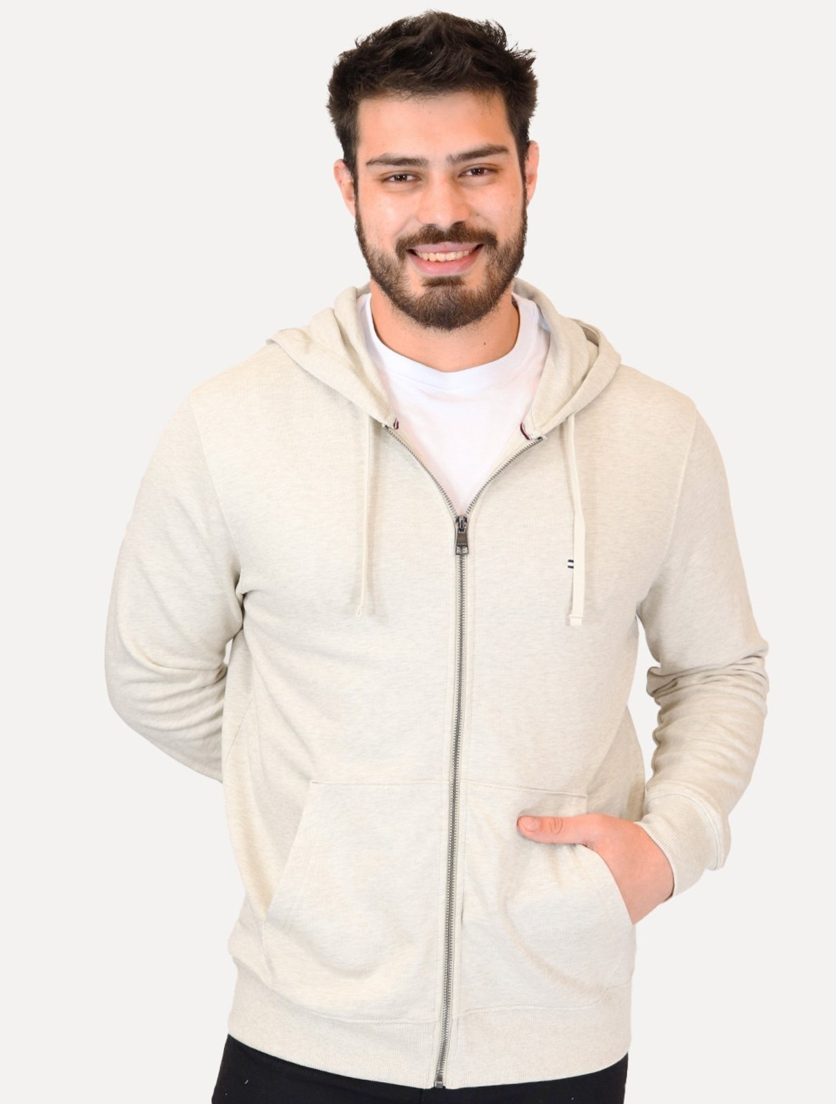 Imagem principal Moletom Tommy Hilfiger Masculino Flag Logo Zip-Through Hoody Areia Tommy Hilfiger bege