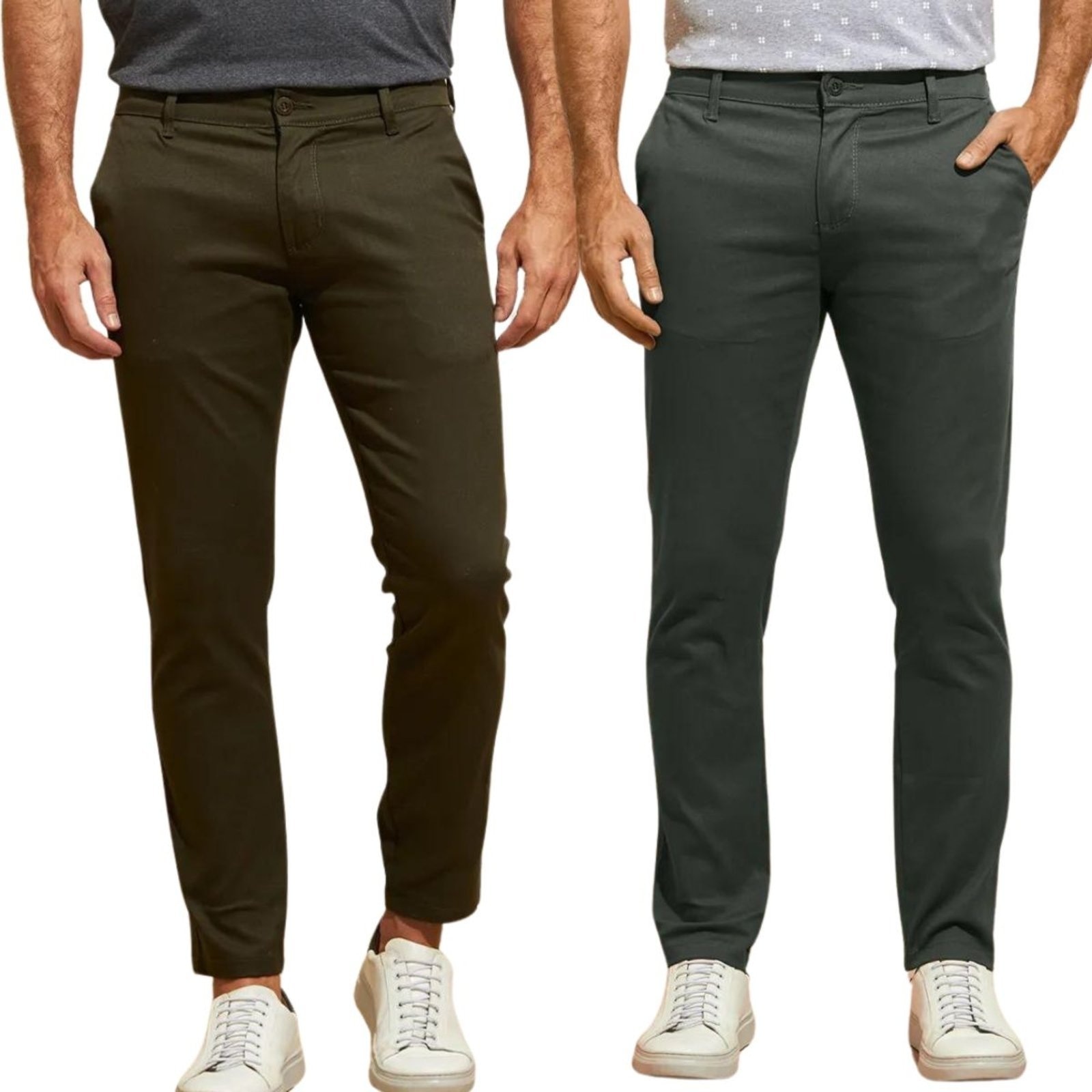 Imagem principal Kit 2 Calças FMF de Sarja Chino Com Bolso Traseiro Embutido Alfaiataria Skinny Verde Militar e Cinza FMF cinza verde