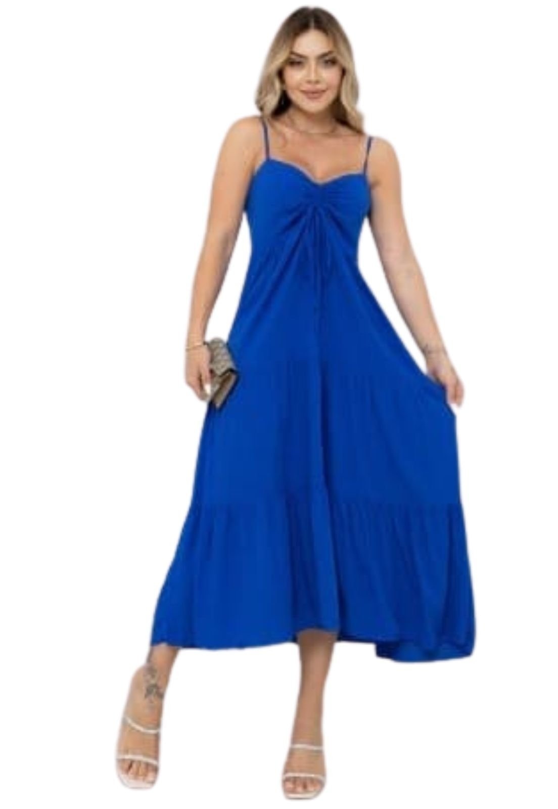 Imagem principal Vestido Midi Brenna Alcinha Laço Viscose Cia do Vestido azul