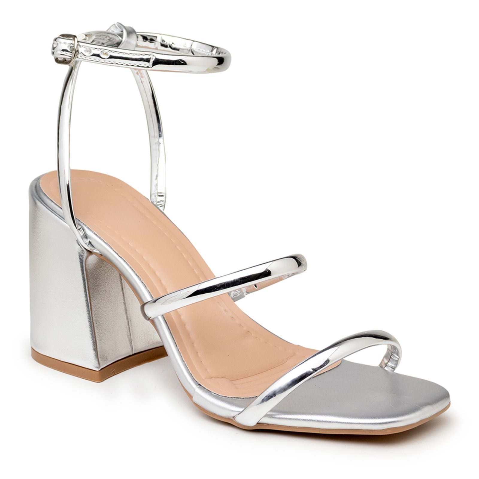 Imagem principal Sandália Feminina Salto Médio Com Tiras 12001 Napa Flor da Pele prata