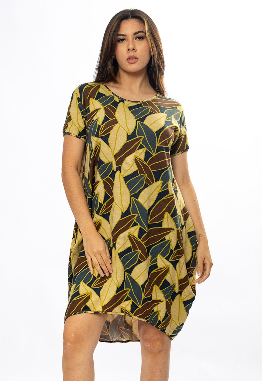 Imagem principal Vestido Curto Cabanafree Malha Amplo Always Estampa Folhas de Outono Cabanafree estampado/marrom