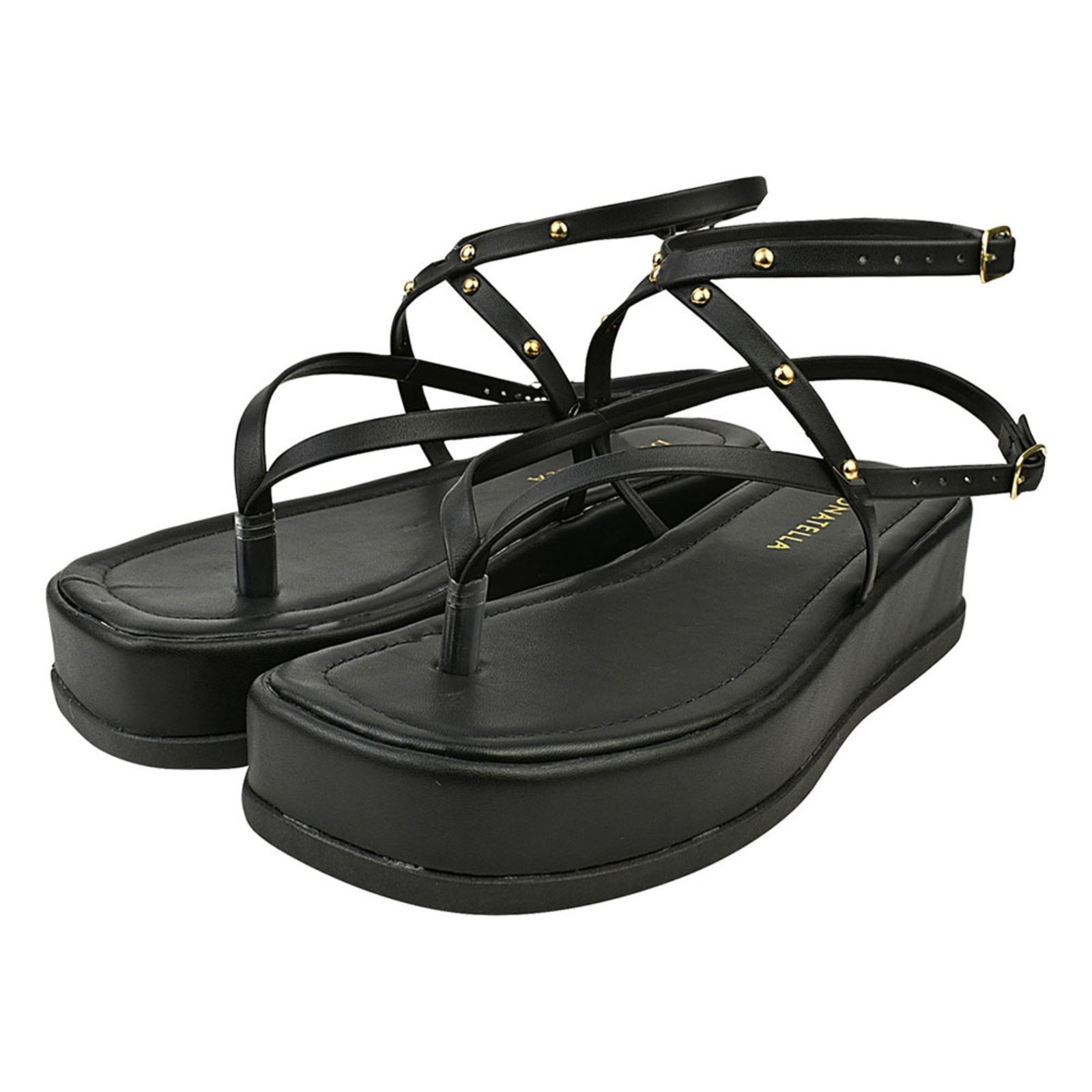 Imagem principal Sandália Feminina Plataforma CM Calçados Chinelo Flatform Spike Tira Amarrar Hotfix Monte Shoes preto