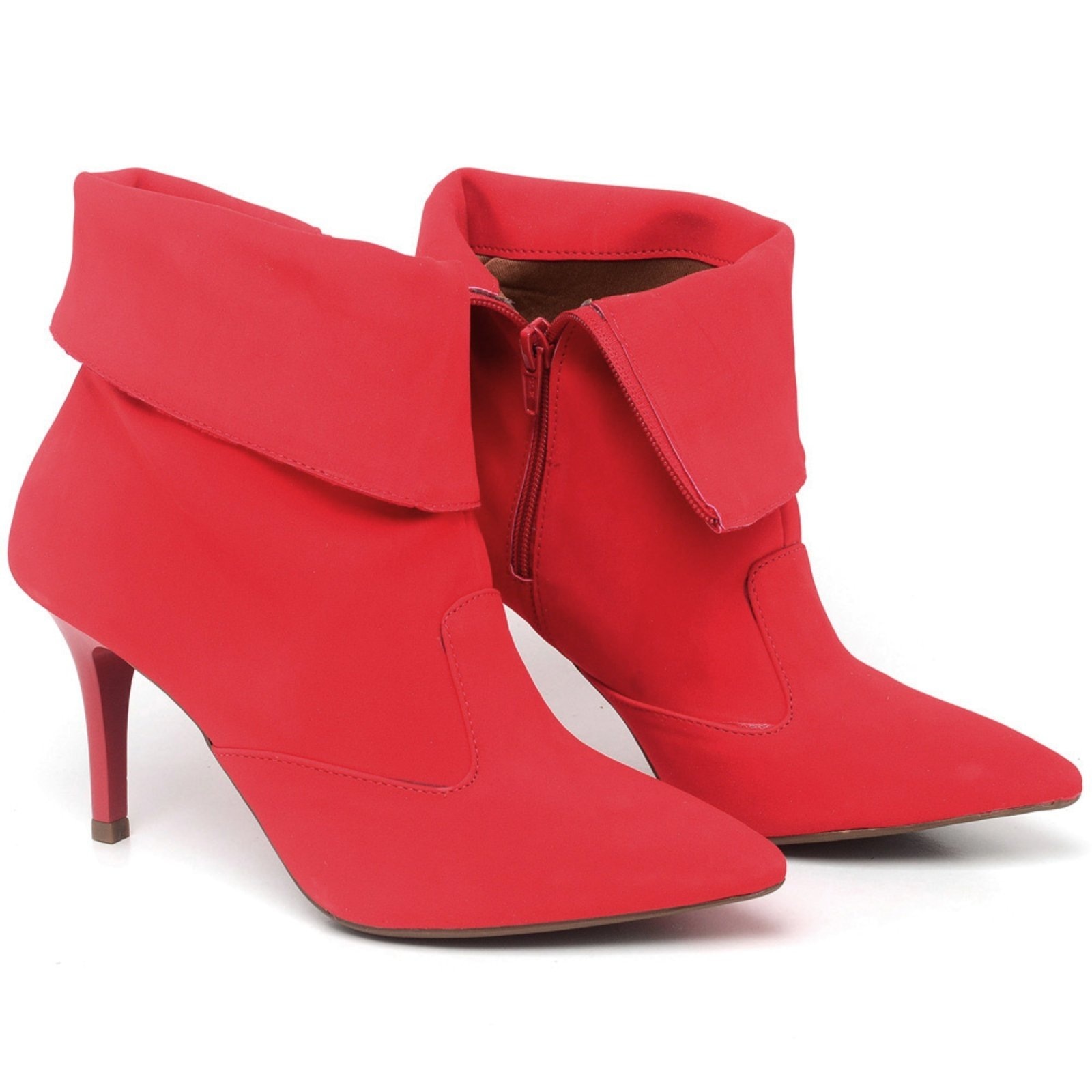 Imagem principal Bota Cano Curto Dobrado Salto Fino Médio em Couro ZAFREM vermelho