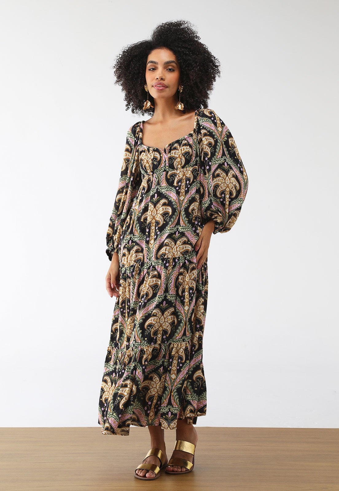 Imagem principal Vestido FARM Longo Lurex Camafel Tropical FARM preto