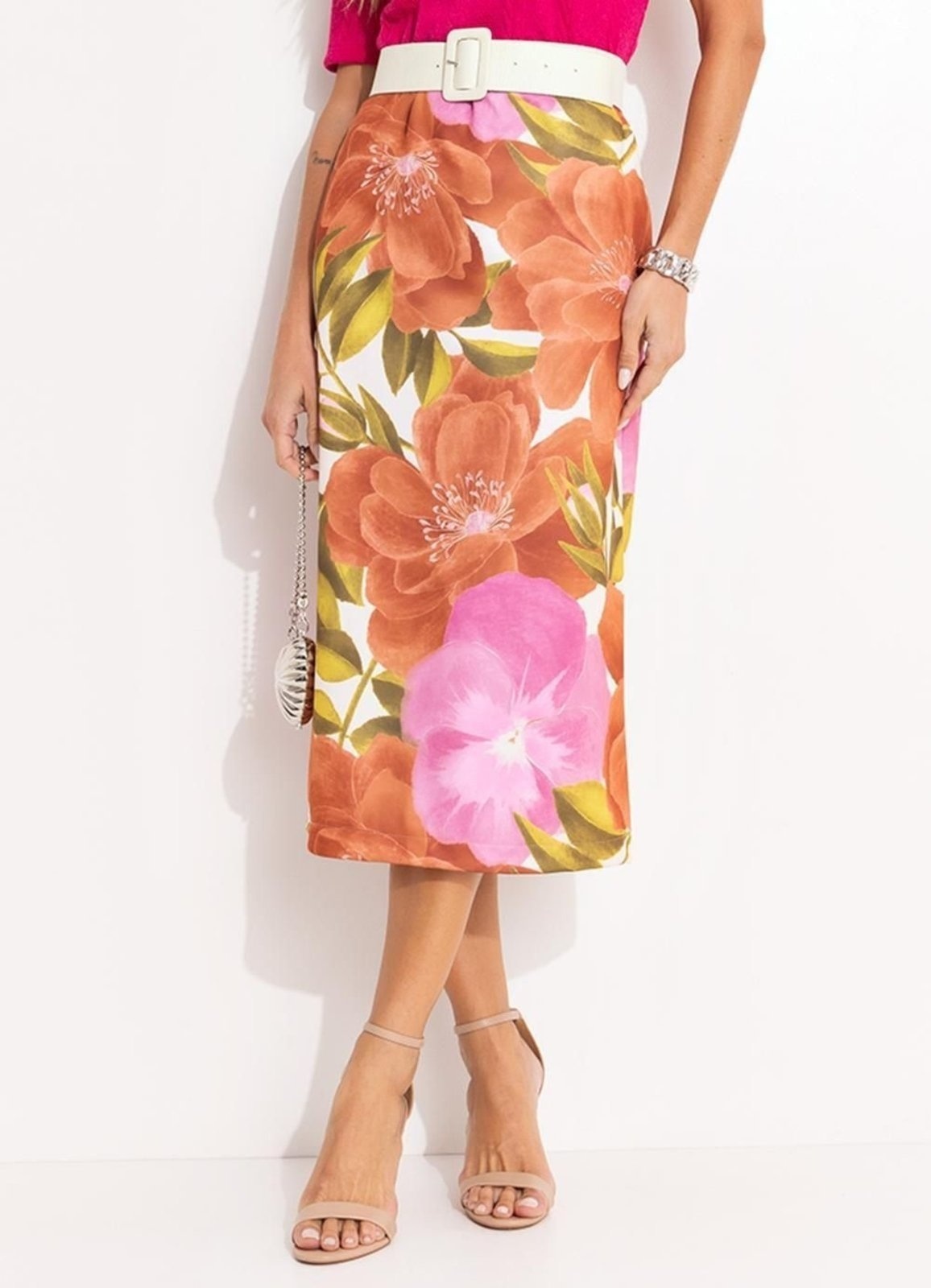 Imagem principal Saia Malha Floral Maxi Colorido Quintess laranja