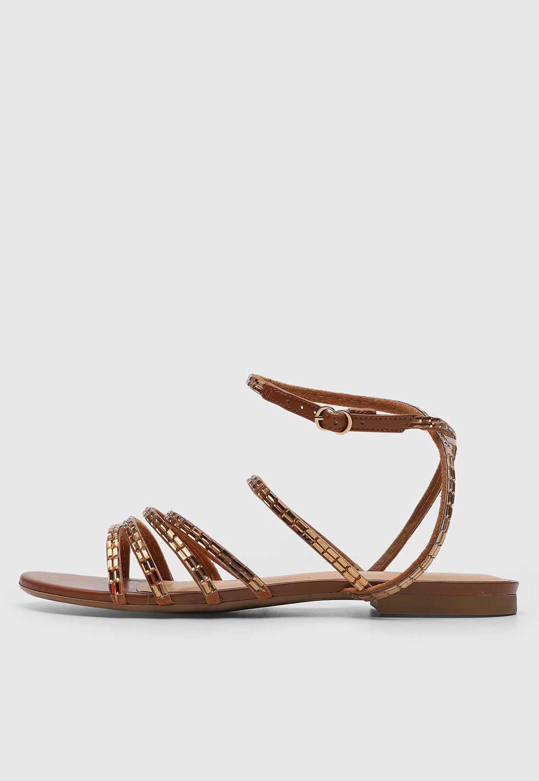 Imagem principal Rasteira Feminina Luiza Barcelos Tiras Pedrarias Luiza Barcelos marrom