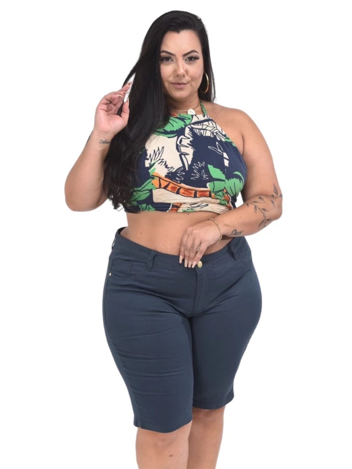 Imagem principal Short Bermuda Feminino Plus Size Jeans Light Com Elatano JEANS LIGHT azul marinho