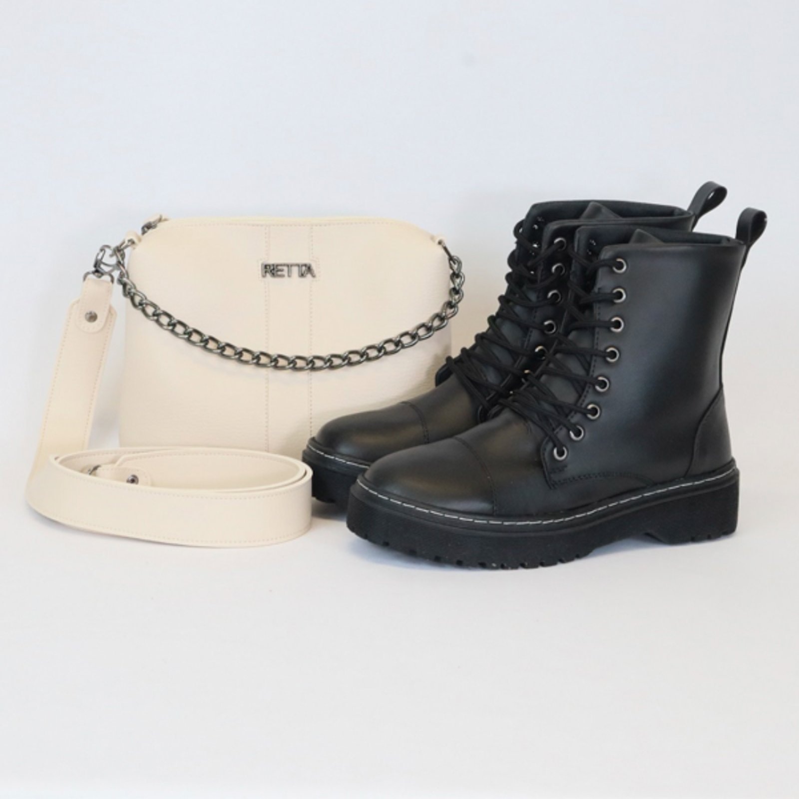 Imagem principal Kit Retta Bota Coturno e Bolsa Transversal Marfim Retta Shoes off-white