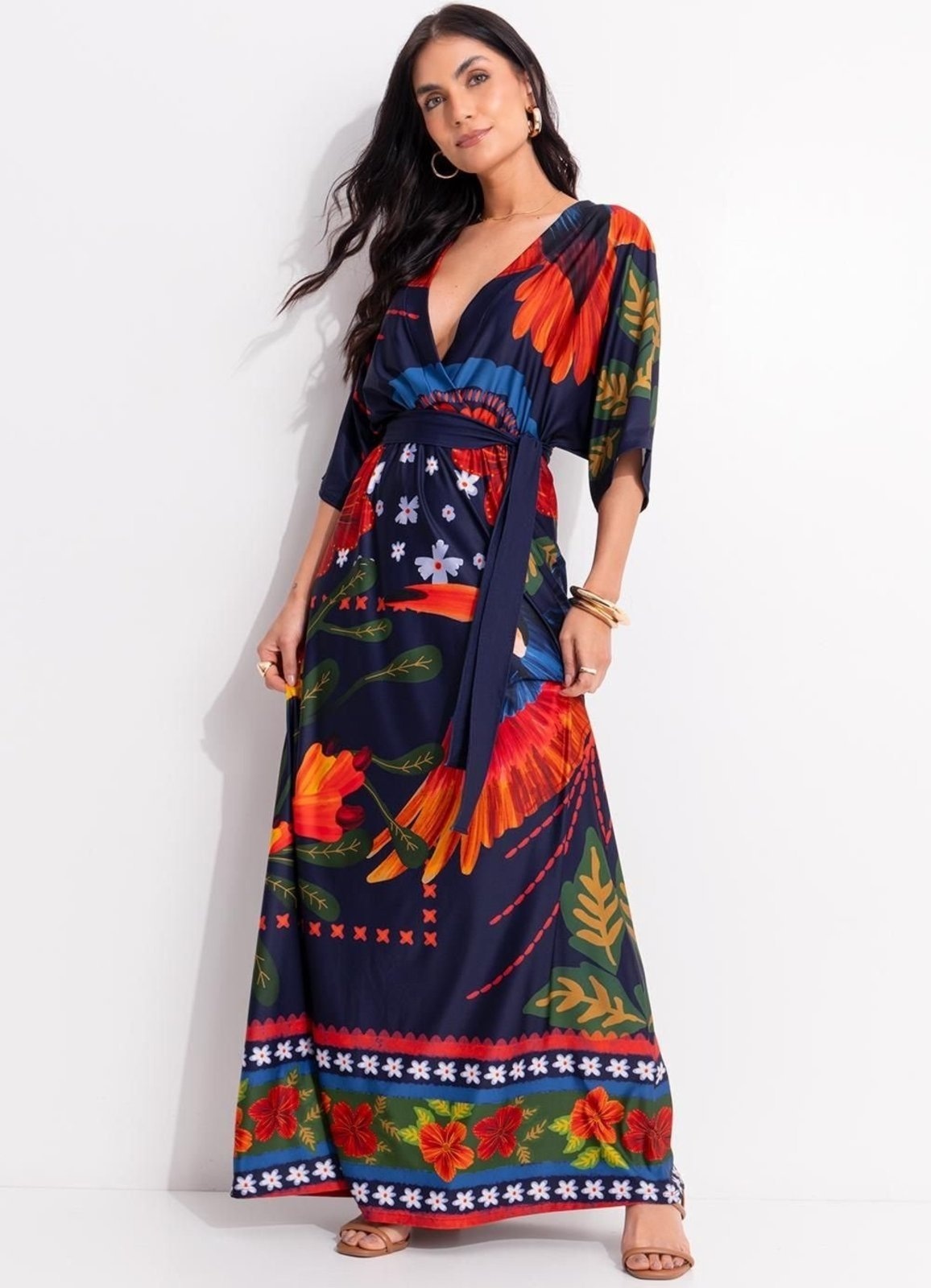 Imagem principal Vestido Em Malha Fria Quintess Encanto Tropical Quintess azul