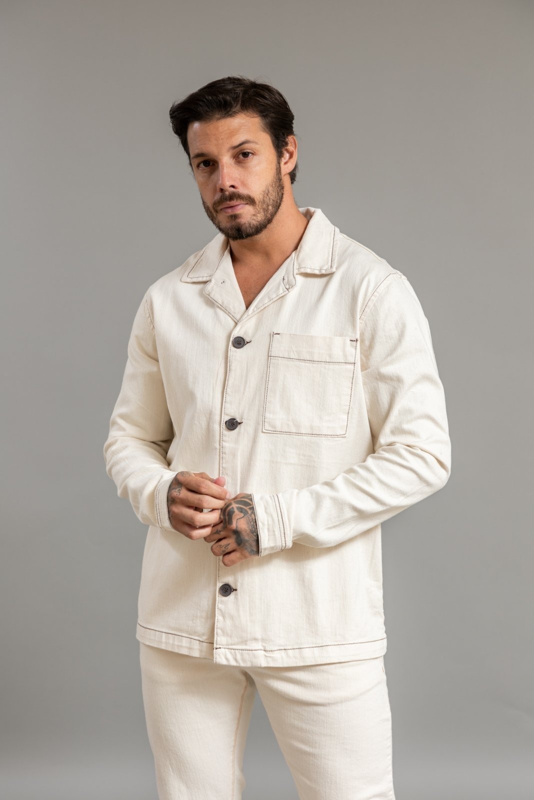 Imagem principal Jaqueta Parka Masculina de Sarja Off White Grande DIALOGO amarelo/bege/branco/bronze/cobre/off-white/prata white