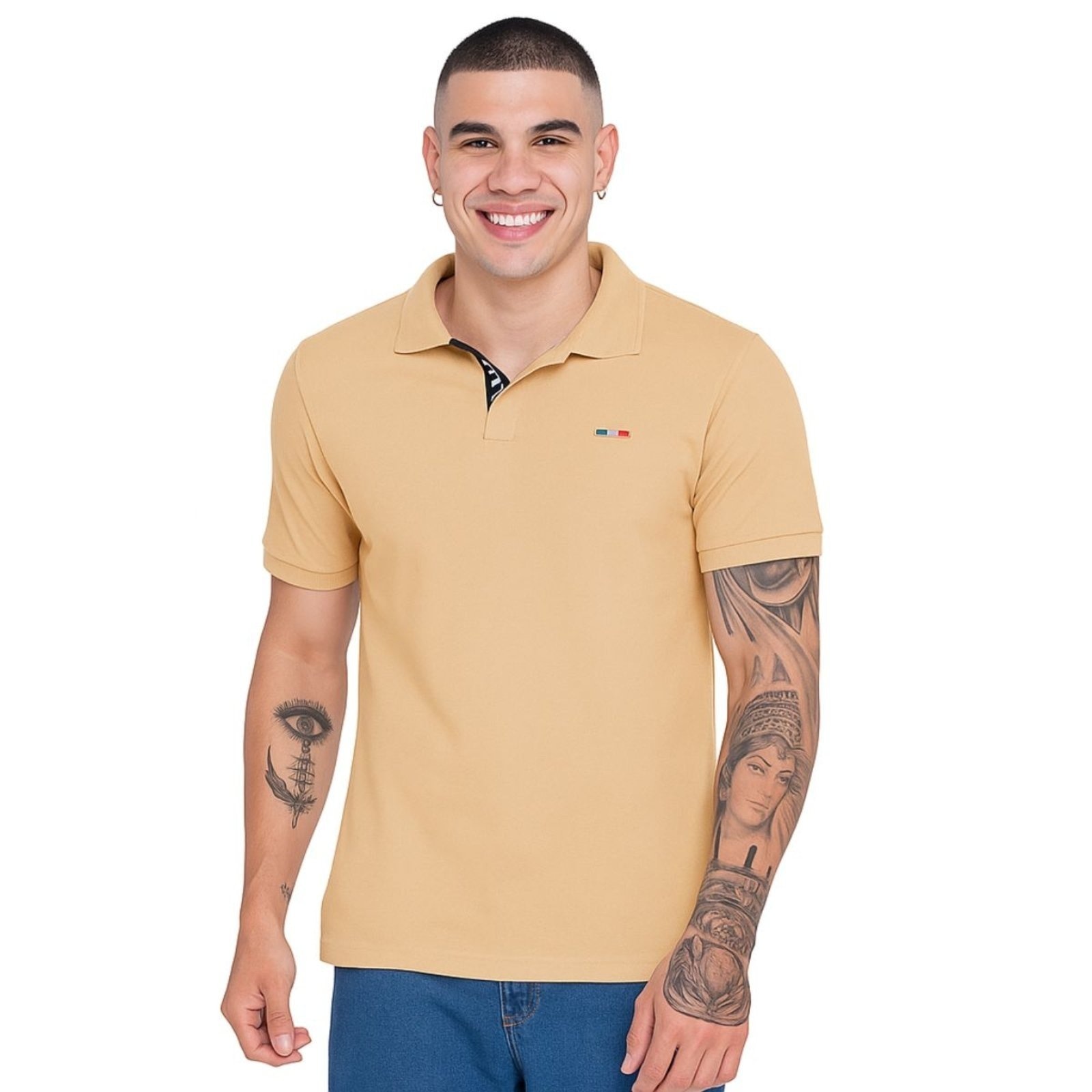 Imagem principal Camisa Polo Masculina Básica Industrie Piquet no Estilo Tommy Bordado França Claro Industrie bege