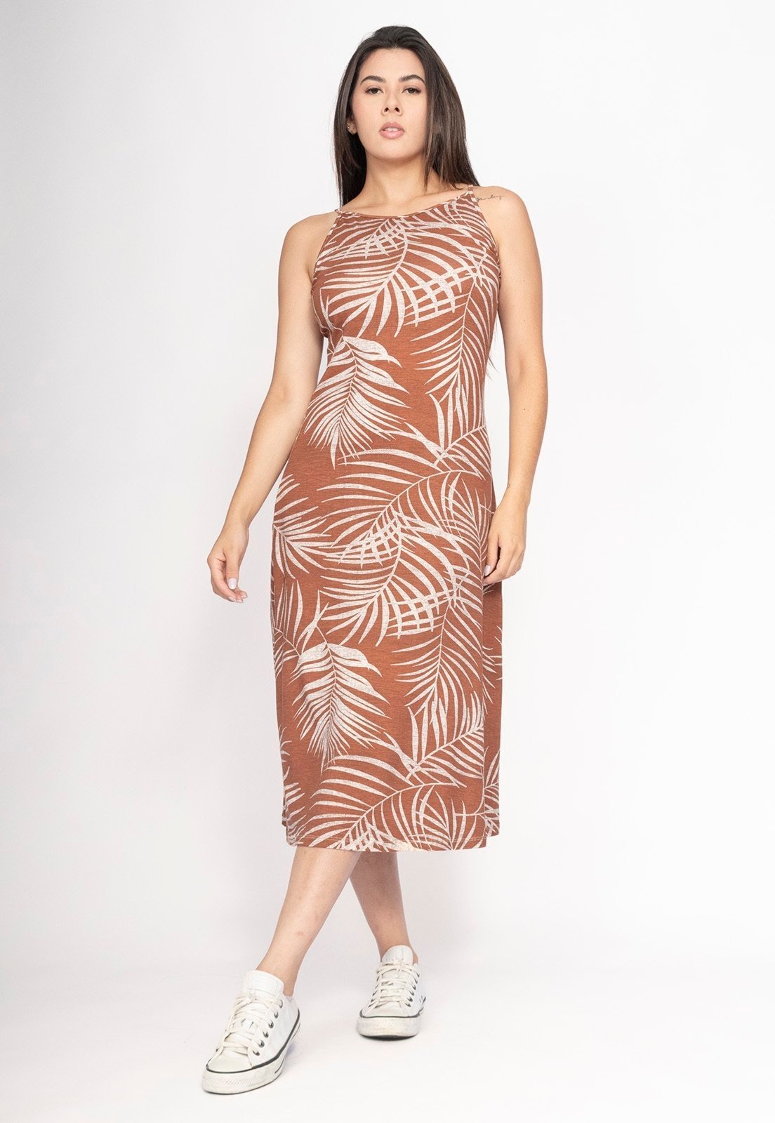 Imagem principal Vestido CabanaFree Aimara Curto Trapézio Malha Palmas da Terra Cabanafree estampado