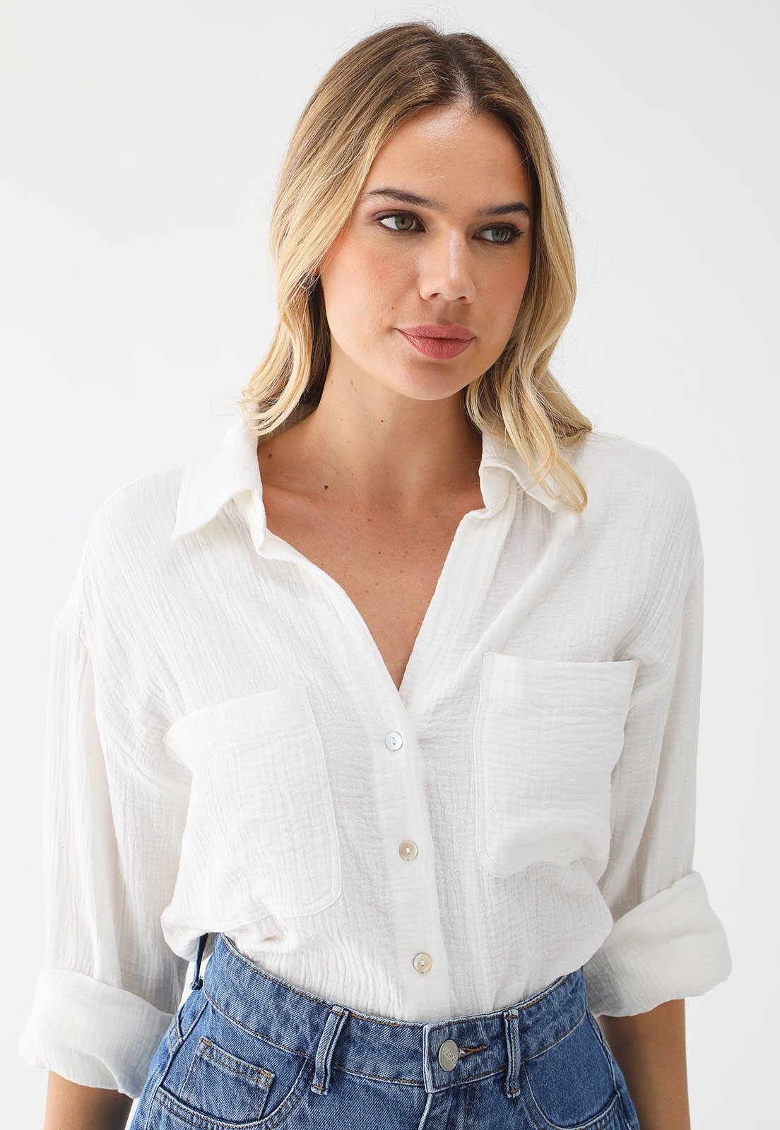 Imagem principal Camisa TOPSHOP Reta Texturizada Off-White Topshop off-white white