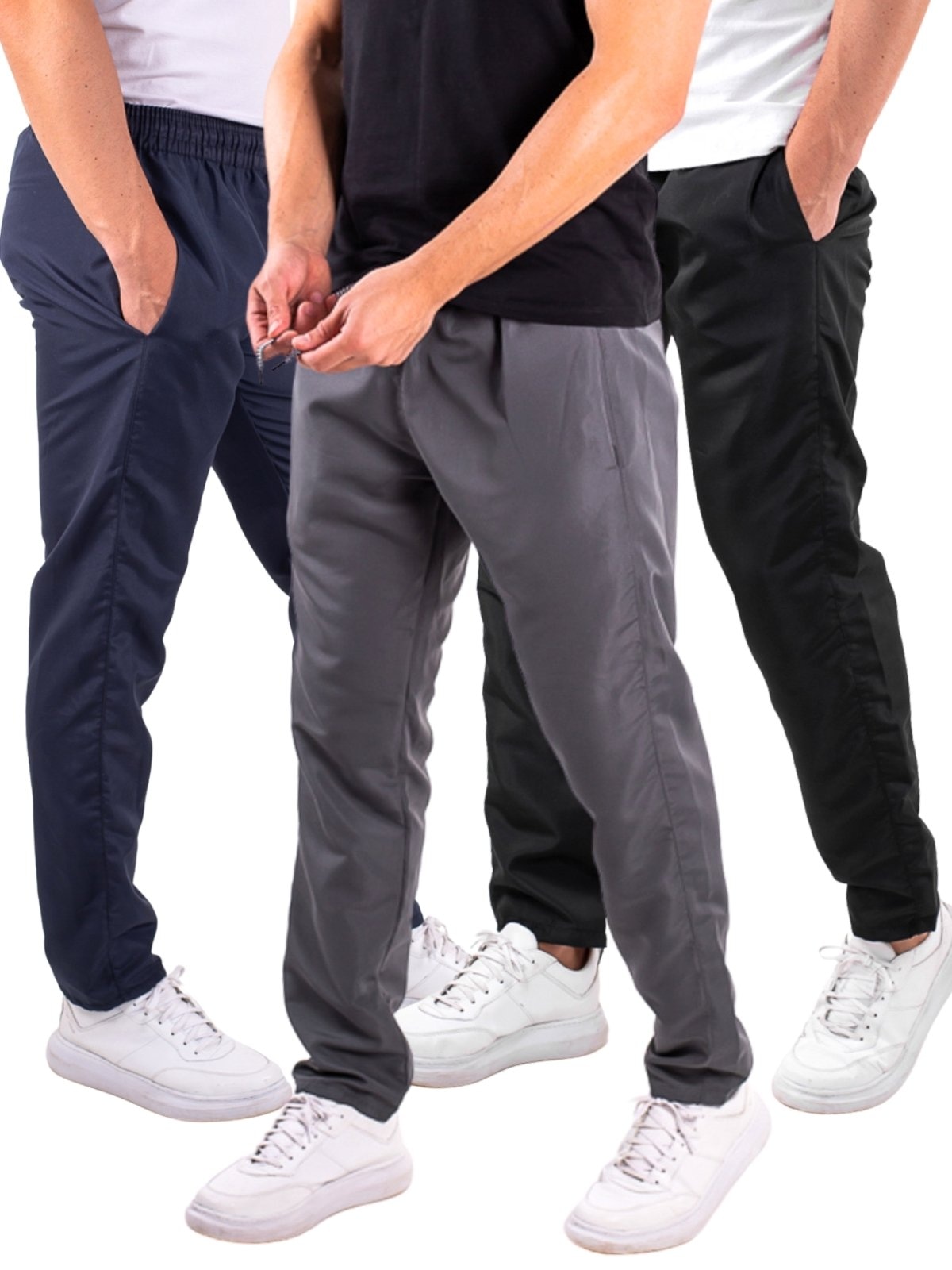 Imagem principal Kit 3 Calças Masculina Academia Treino Tactel com Bolsos Laterais Frent's azul/azul marinho/cinza/grafite/multicolorido/preto