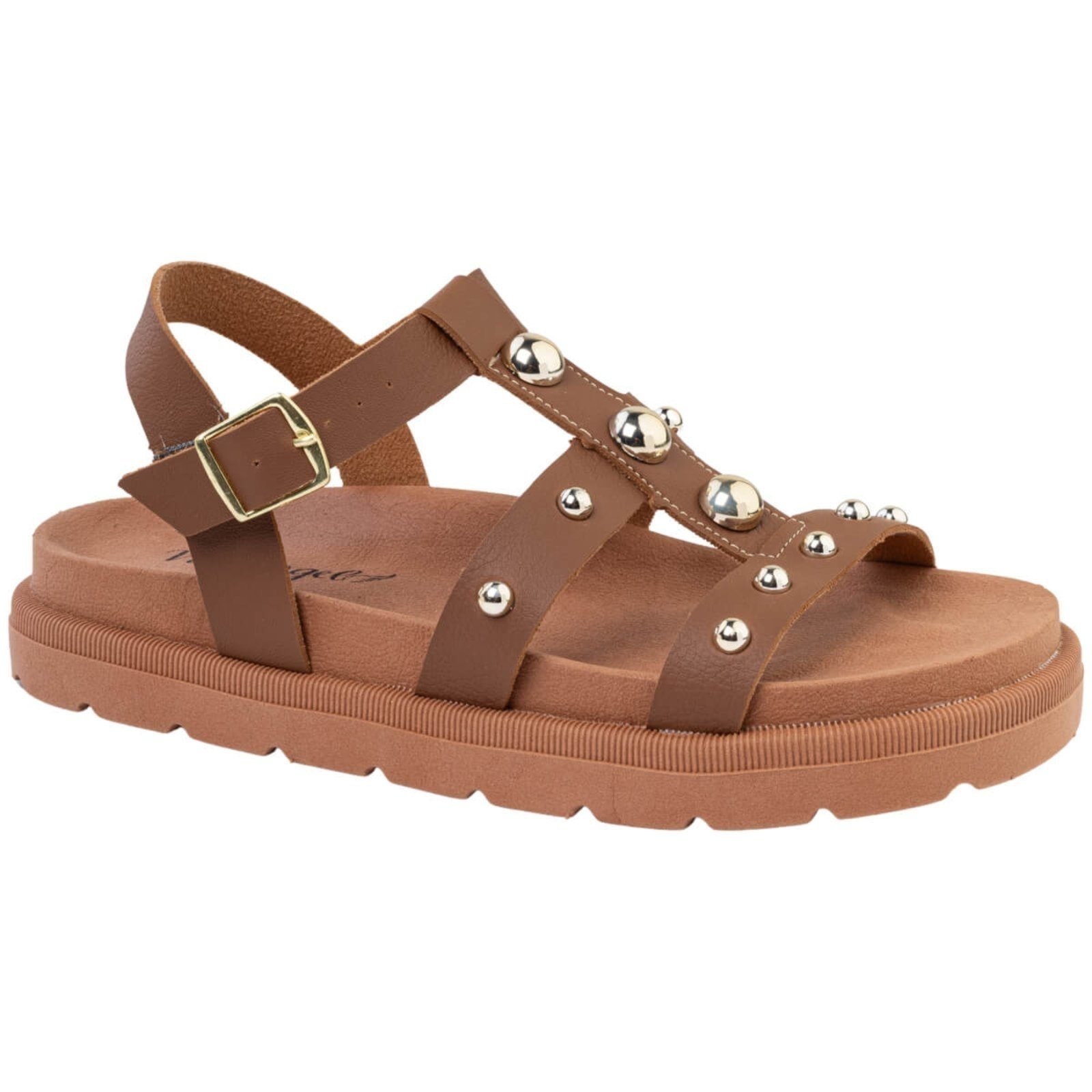 Imagem principal Sandália Feminina Papete Birk Tratorada Bolinhas Versátil Confortável Via Angel 83.03 VIA ANGEL caramelo