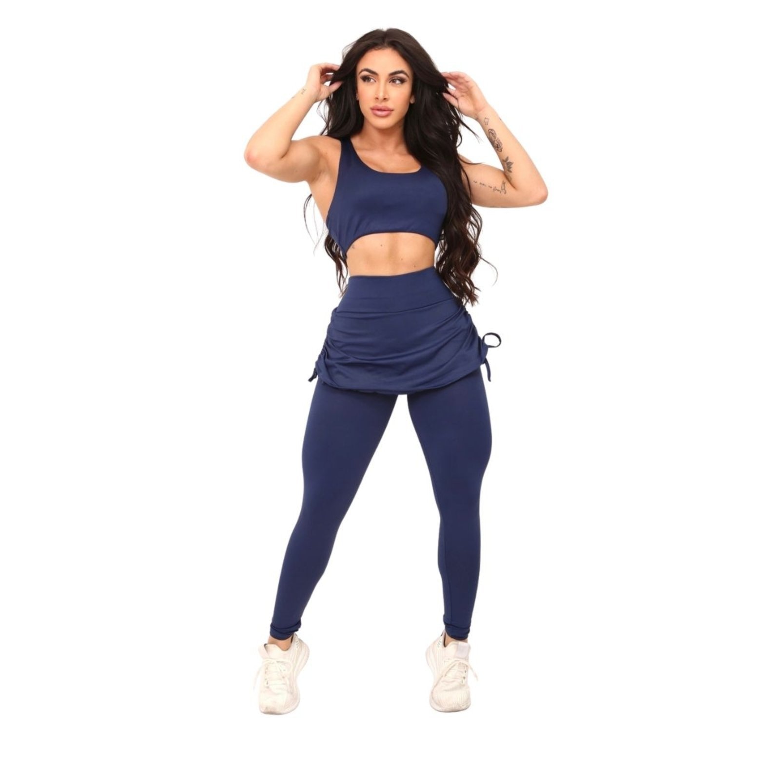 Imagem principal Conjunto Feminino Vih Triny Top e Legging Saia Repuxada Moda Fitness Marinho Vih Triny preto