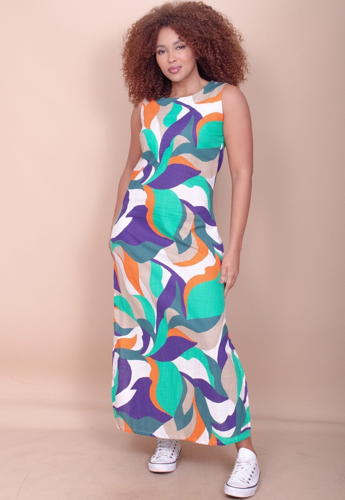 Imagem principal Vestido Longo Cabanafree Plano com Bolso Estampa Brisa do Mar Cabanafree azul/estampado/laranja