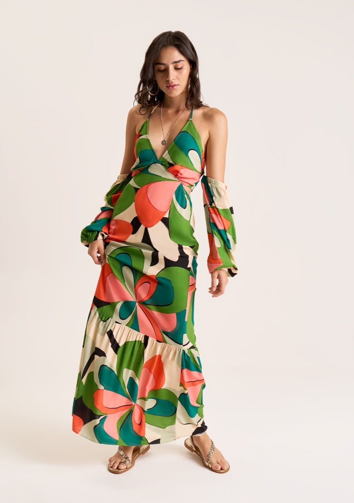 Imagem principal Vestido Zinco Longo Decote V Com Amarração Zinco verde